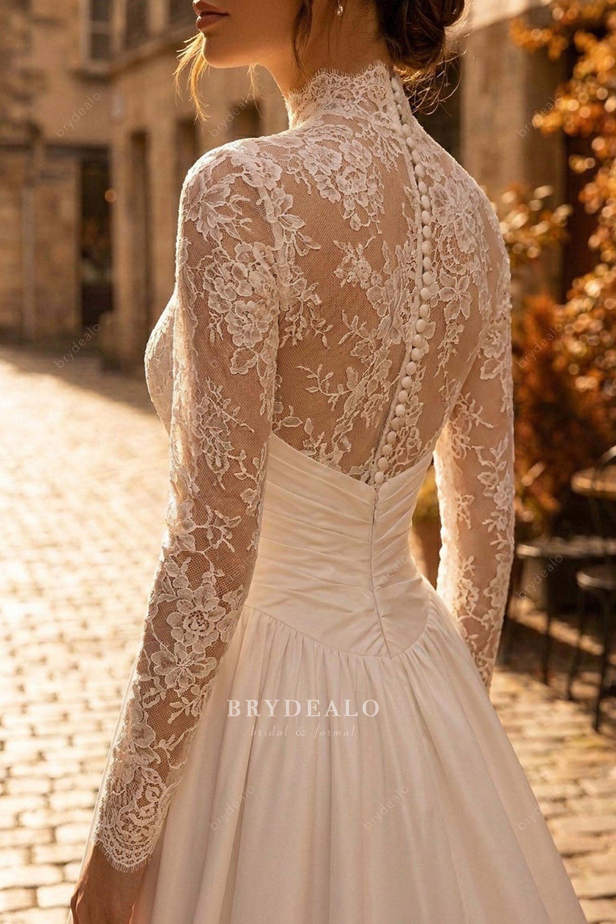long corded lace buttoned back wedding dress