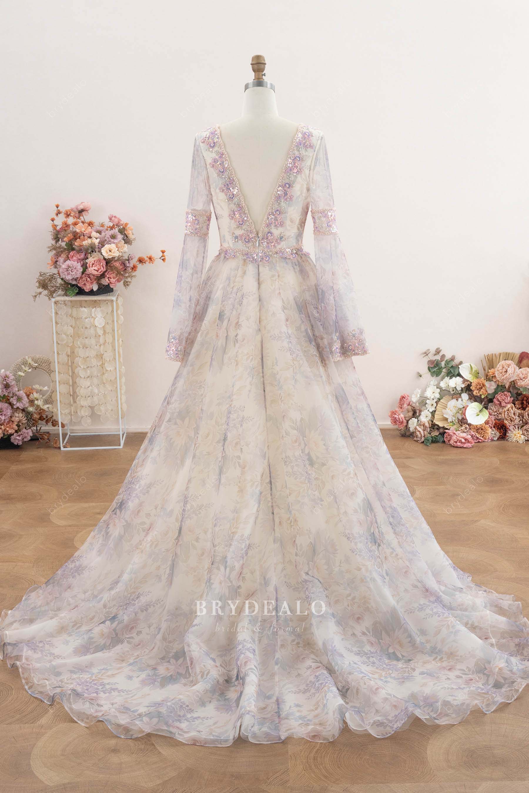 long court train lace wedding dress
