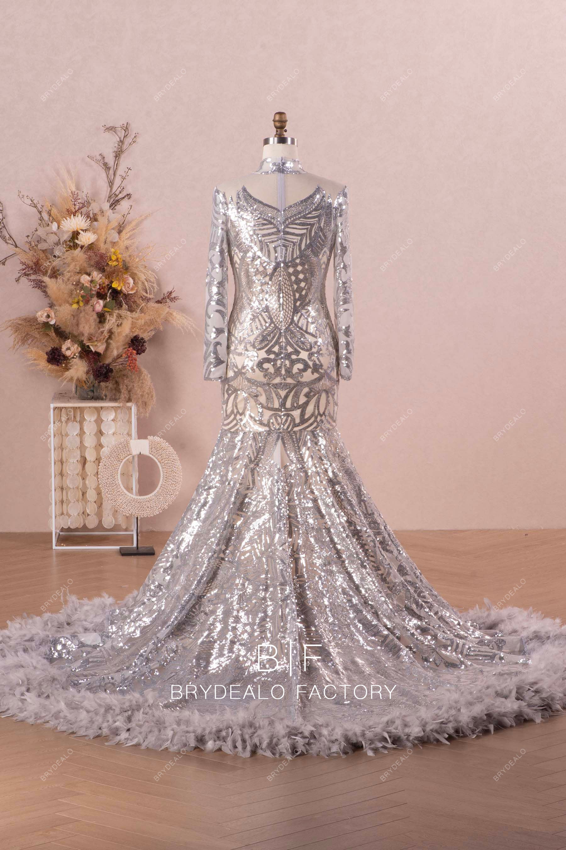 unique sequin patterned feathers prom dress