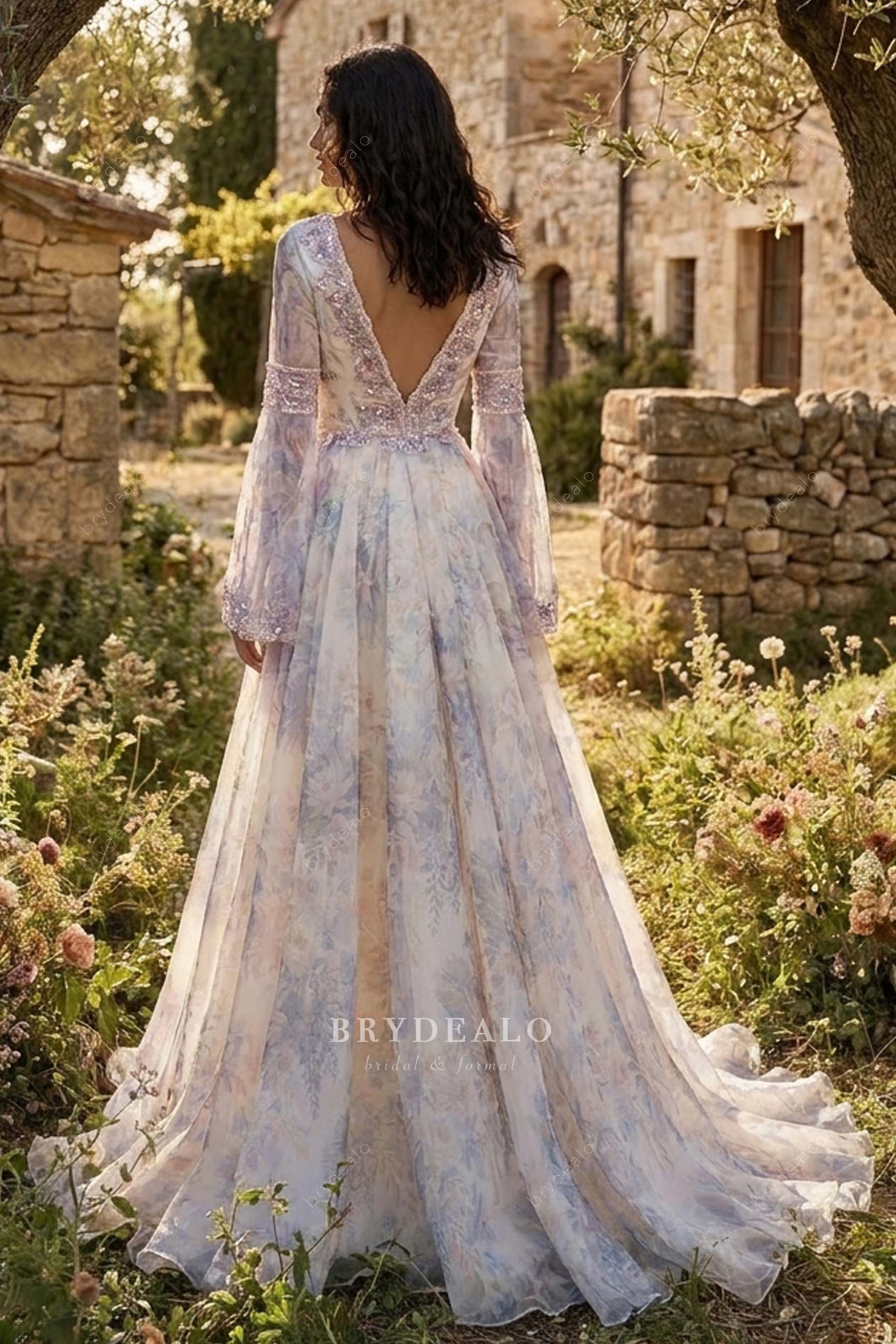 long illusion lace wedding dress