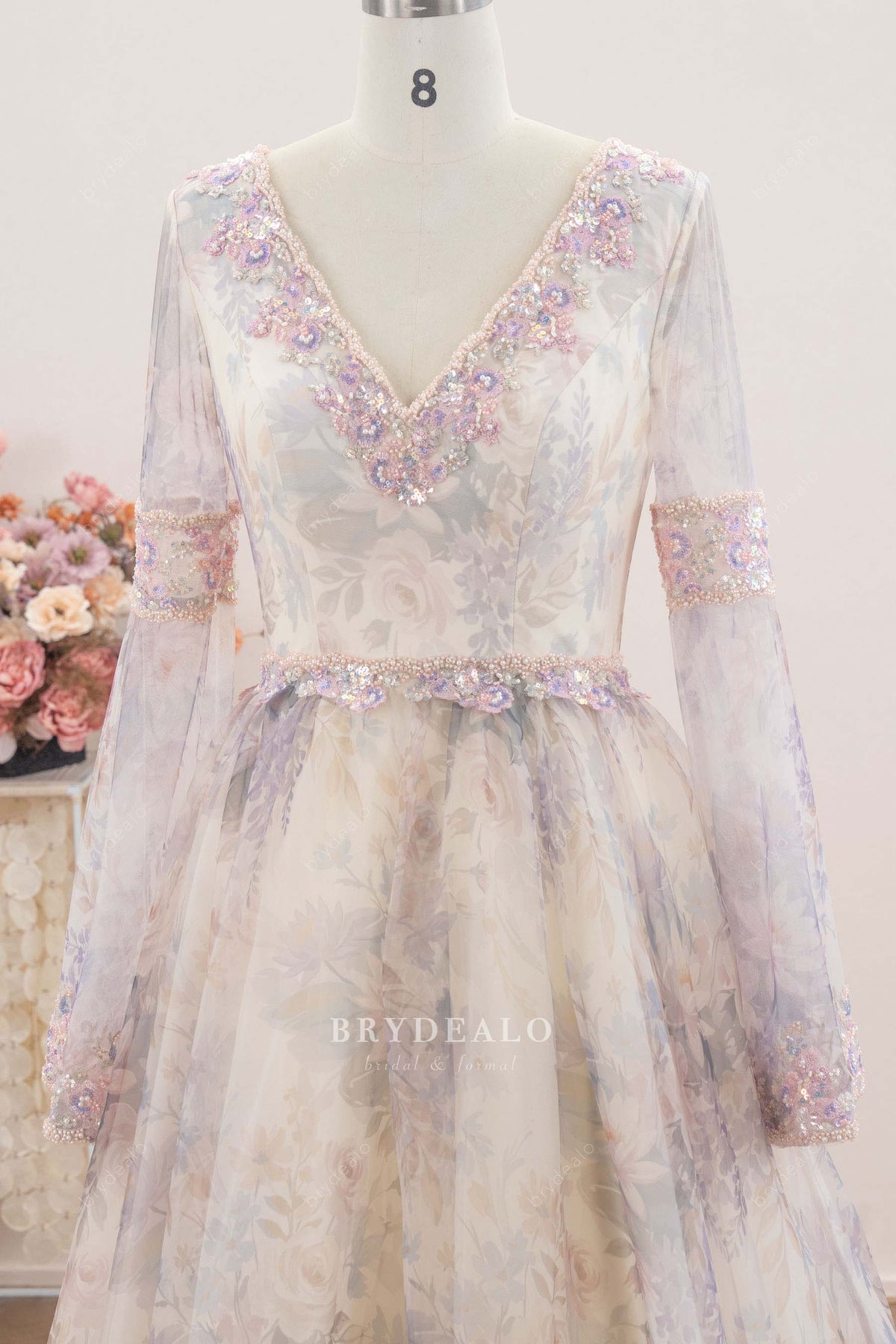 long illusion organza wedding dress