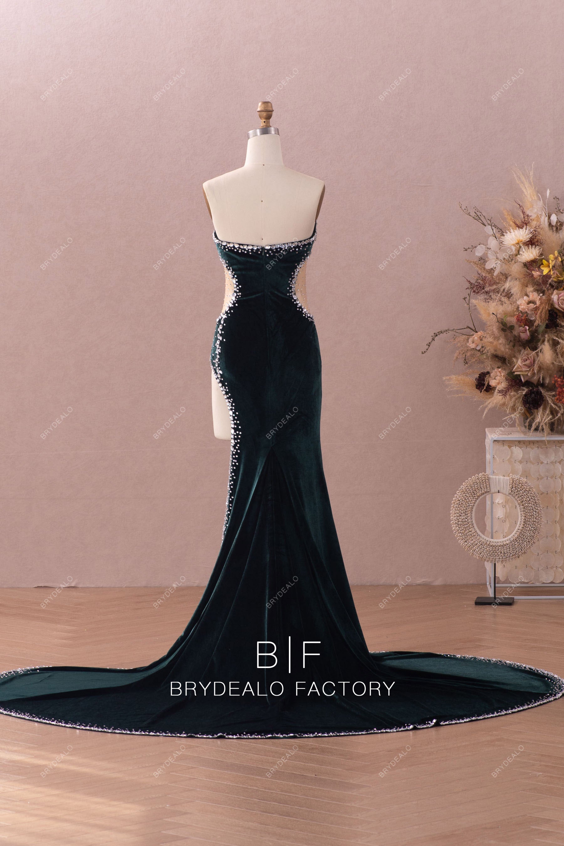 open back court train prom dress