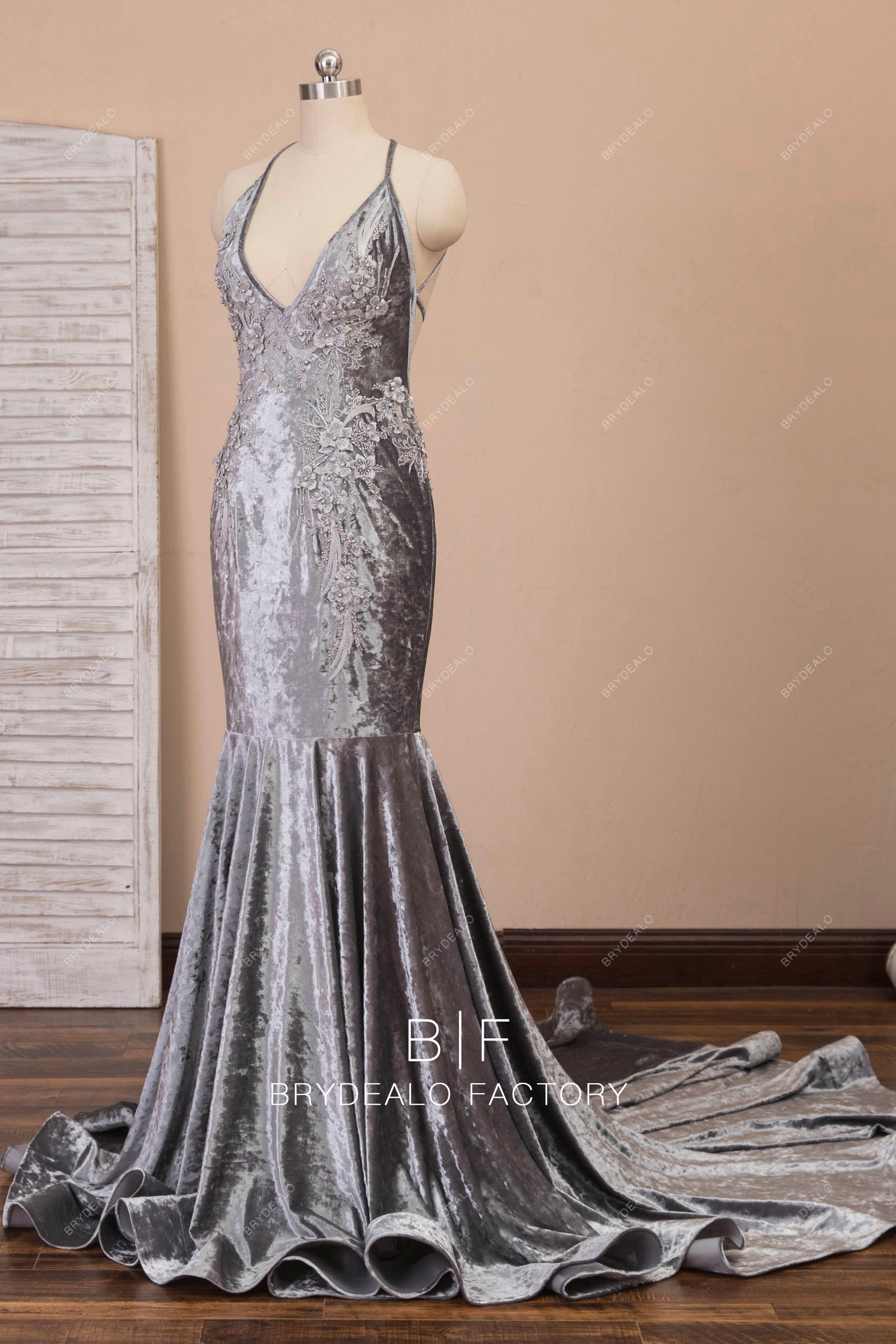 pearl flowers mermaid prom dress