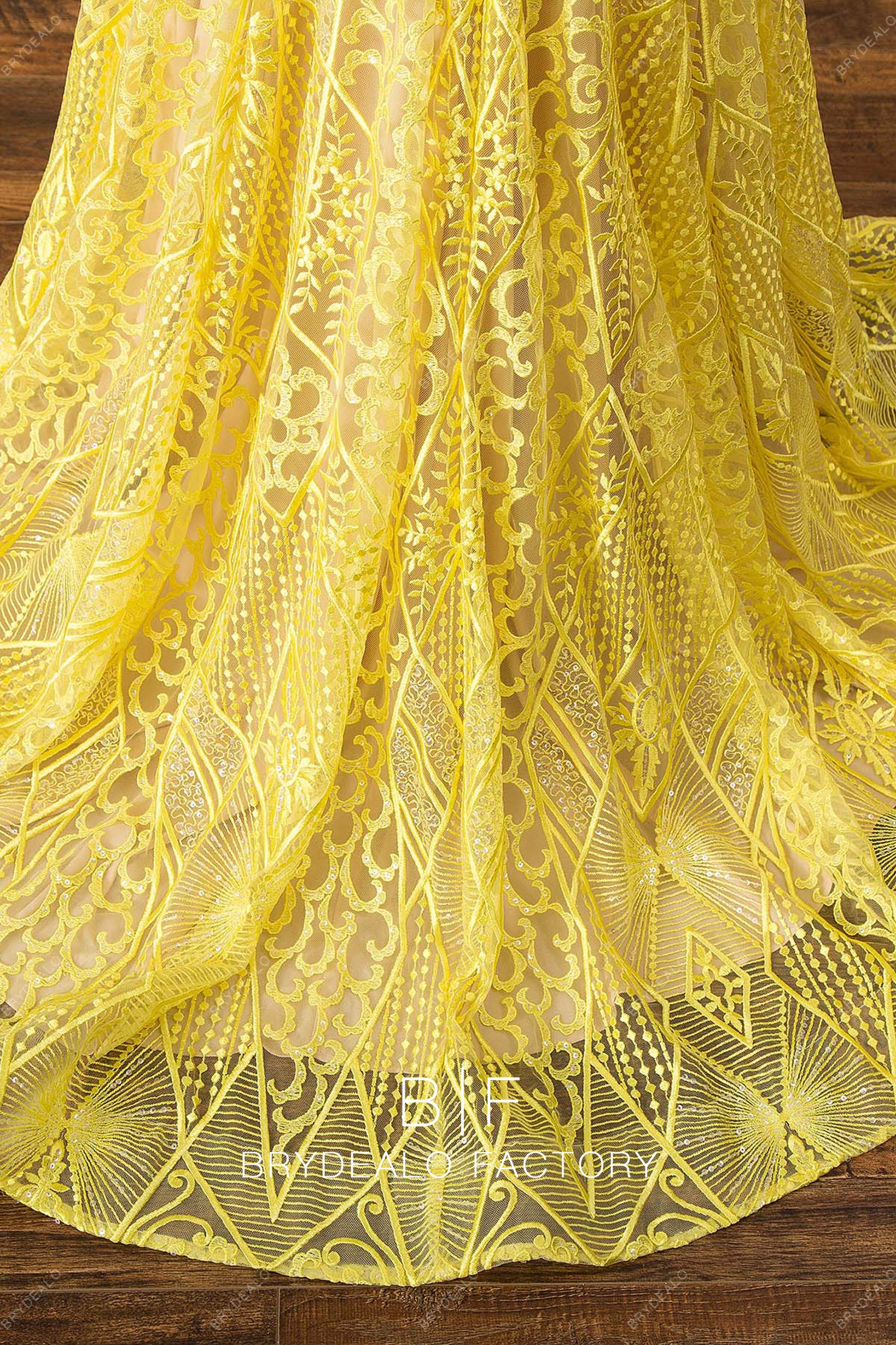 long ruffled lace prom gown