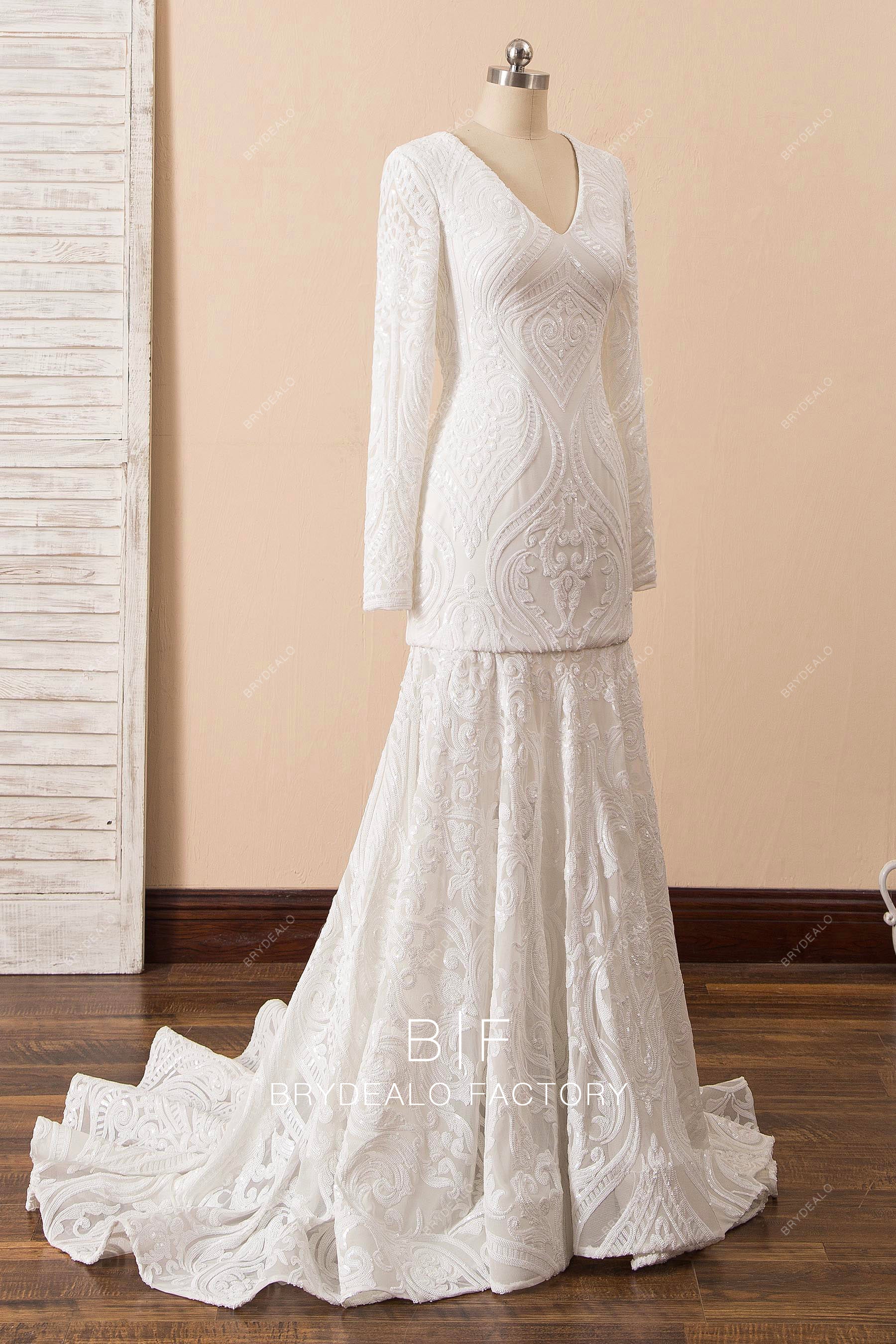 white sequin patterned prom dress