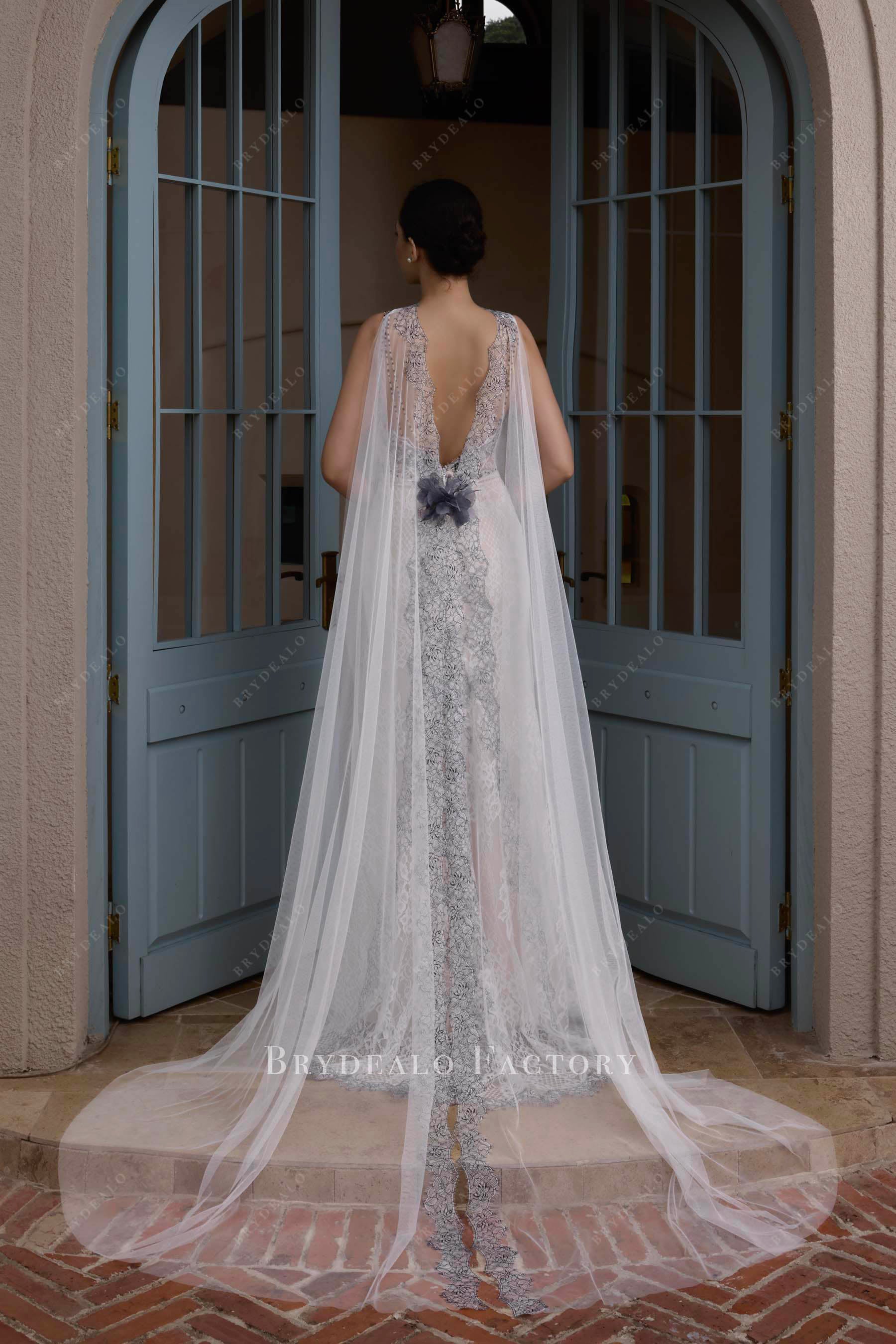 long shawl bridal dress