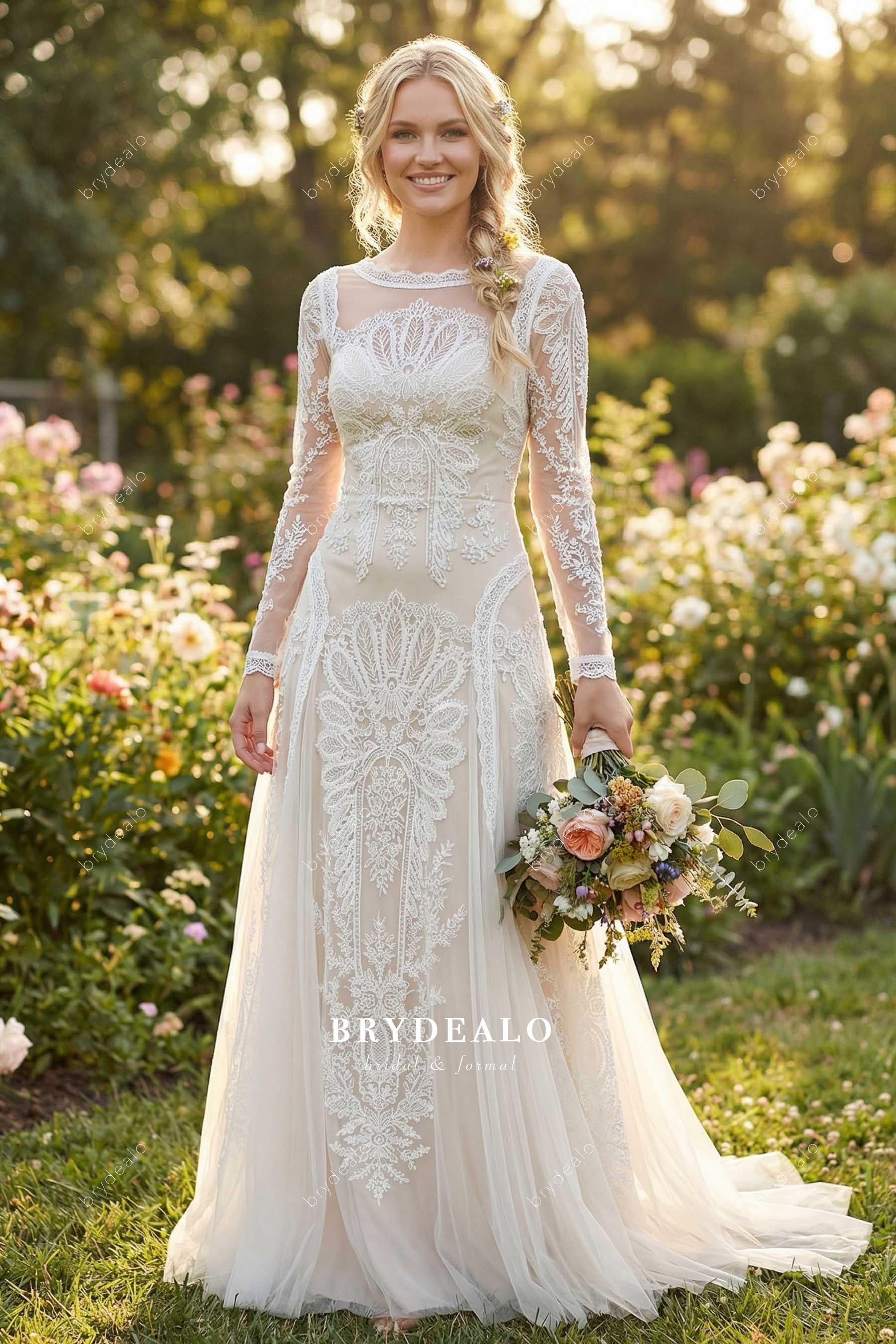 long sleeve boho wedding dress