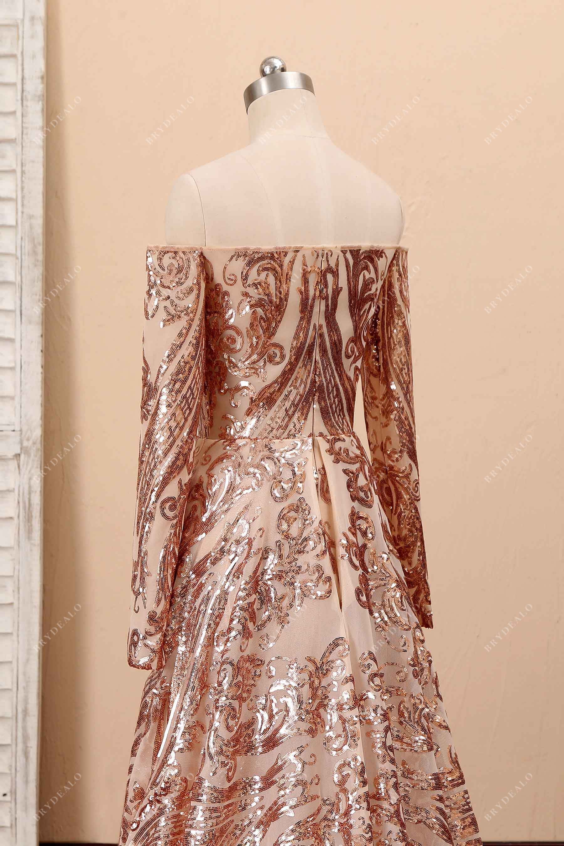 champagne gold sequin long sleeve formal dress
