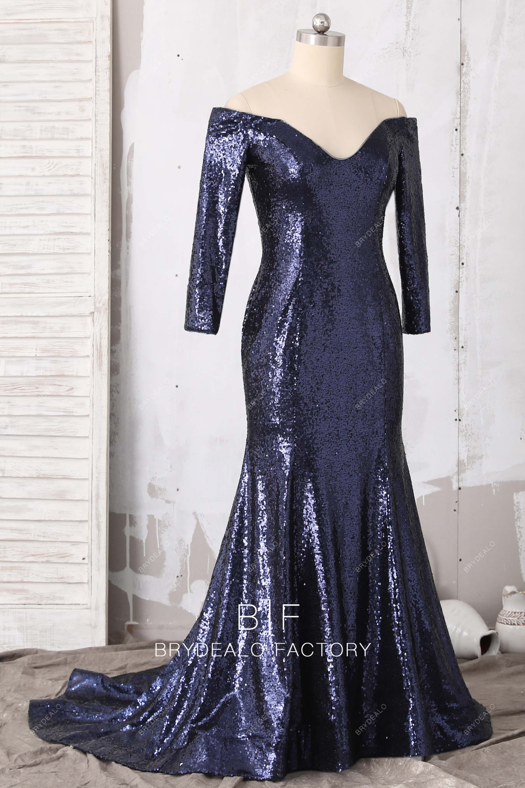 off shoulder long train formal dress