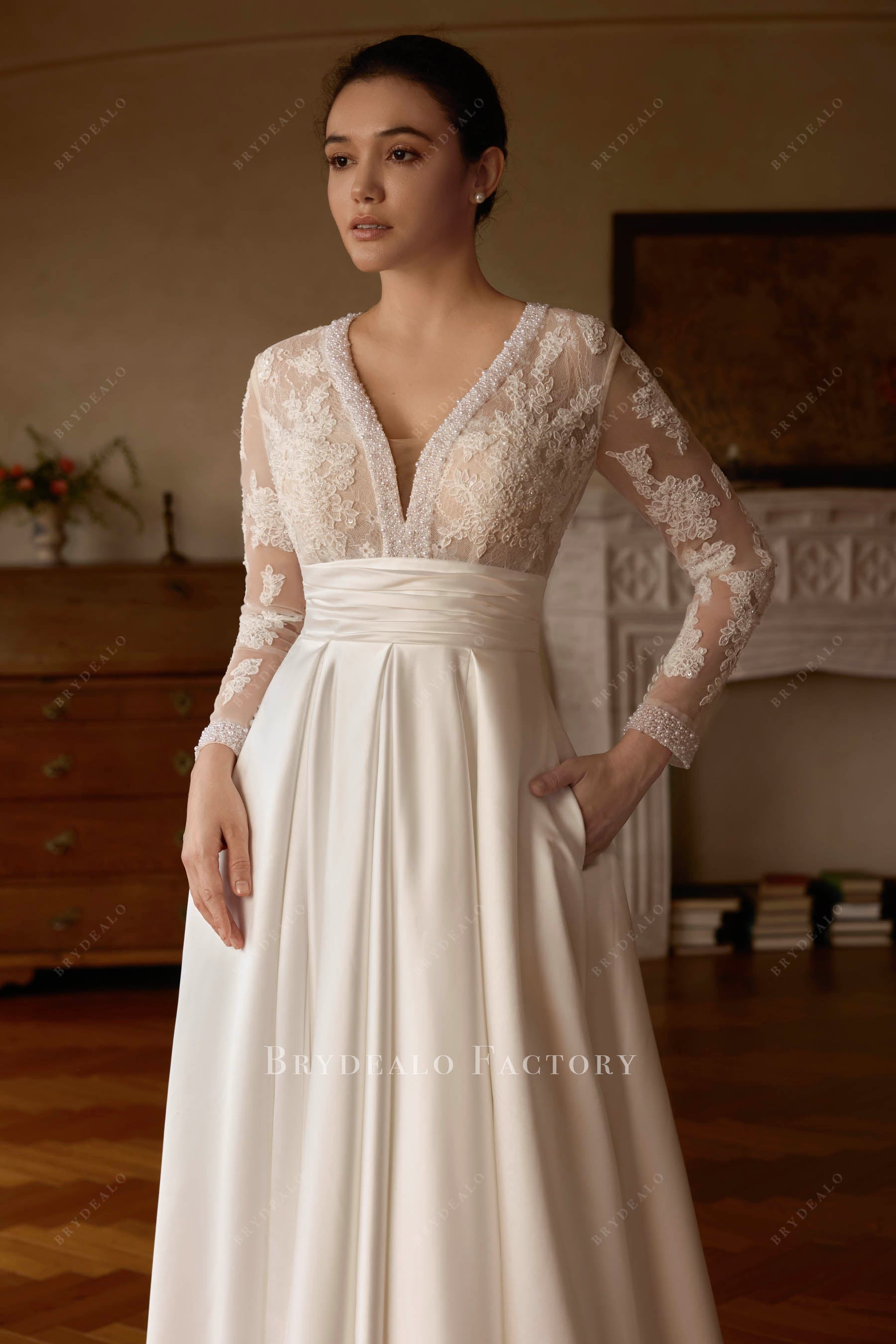long sleeve pocket wedding dress
