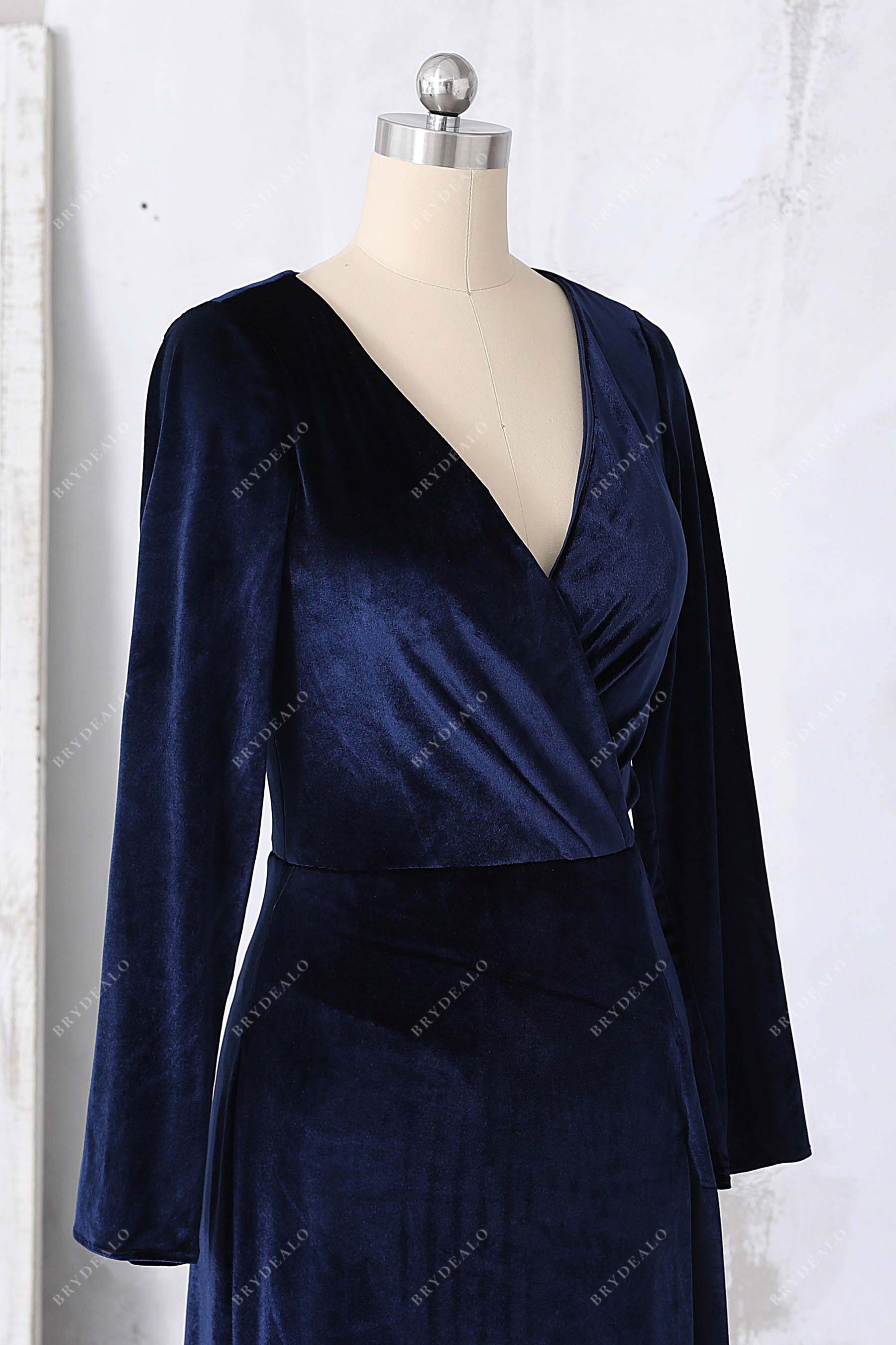 navy blue long sleeve prom dress