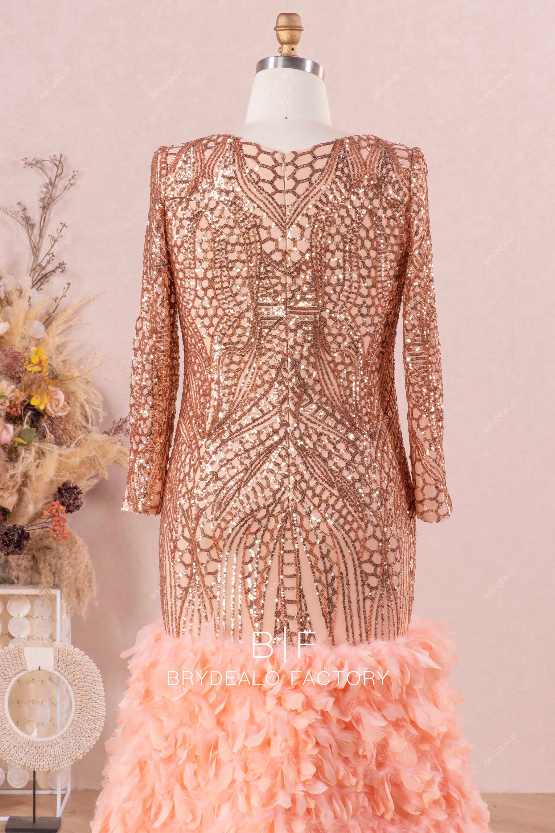 plus size sequin feather formal drss