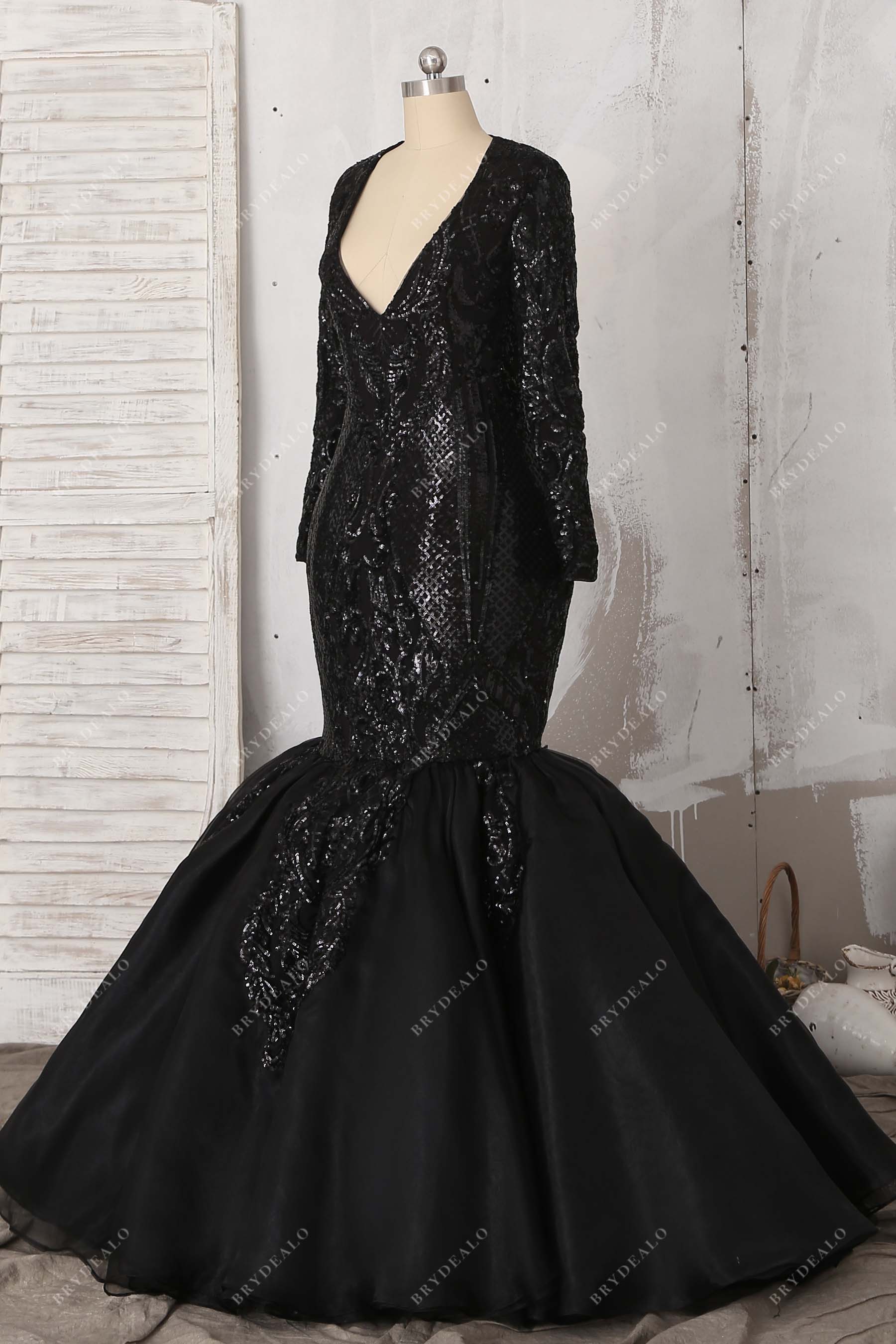 black sequin tulle mermaid formal dress