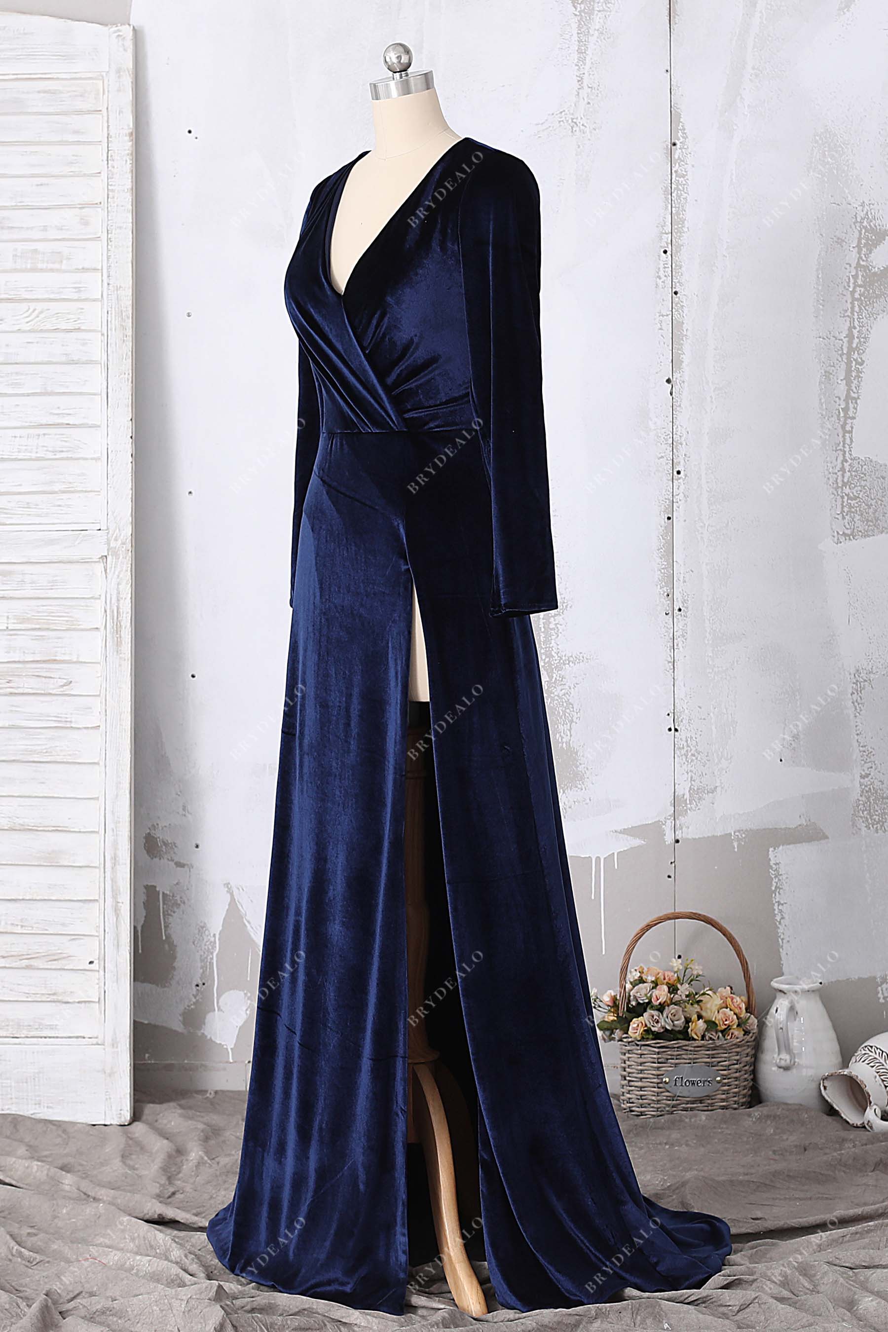 Velvet high slit formal dress