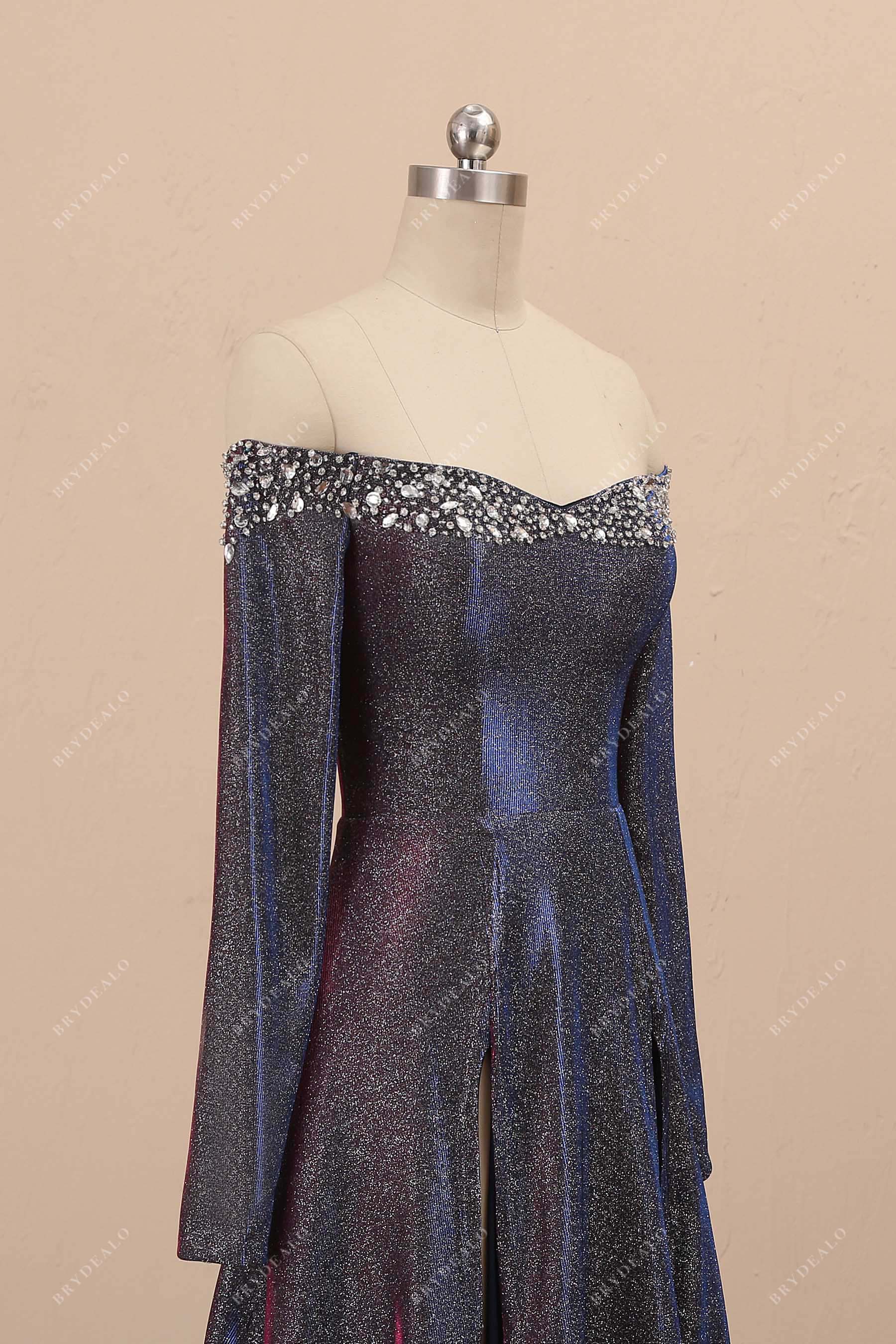 iridescent glitter long sleeve prom dress