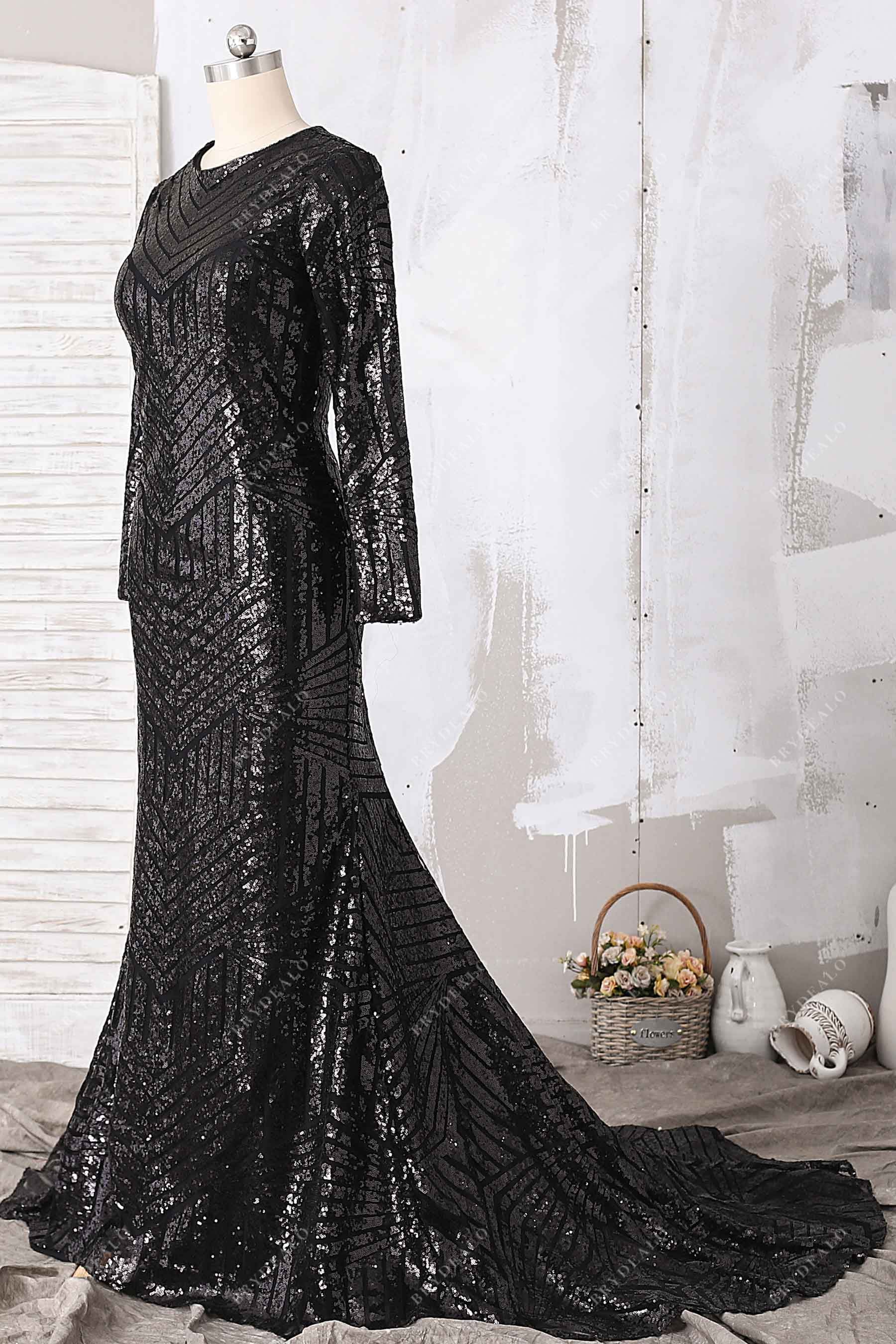 unique sequin long sleeve mermaid formal dress