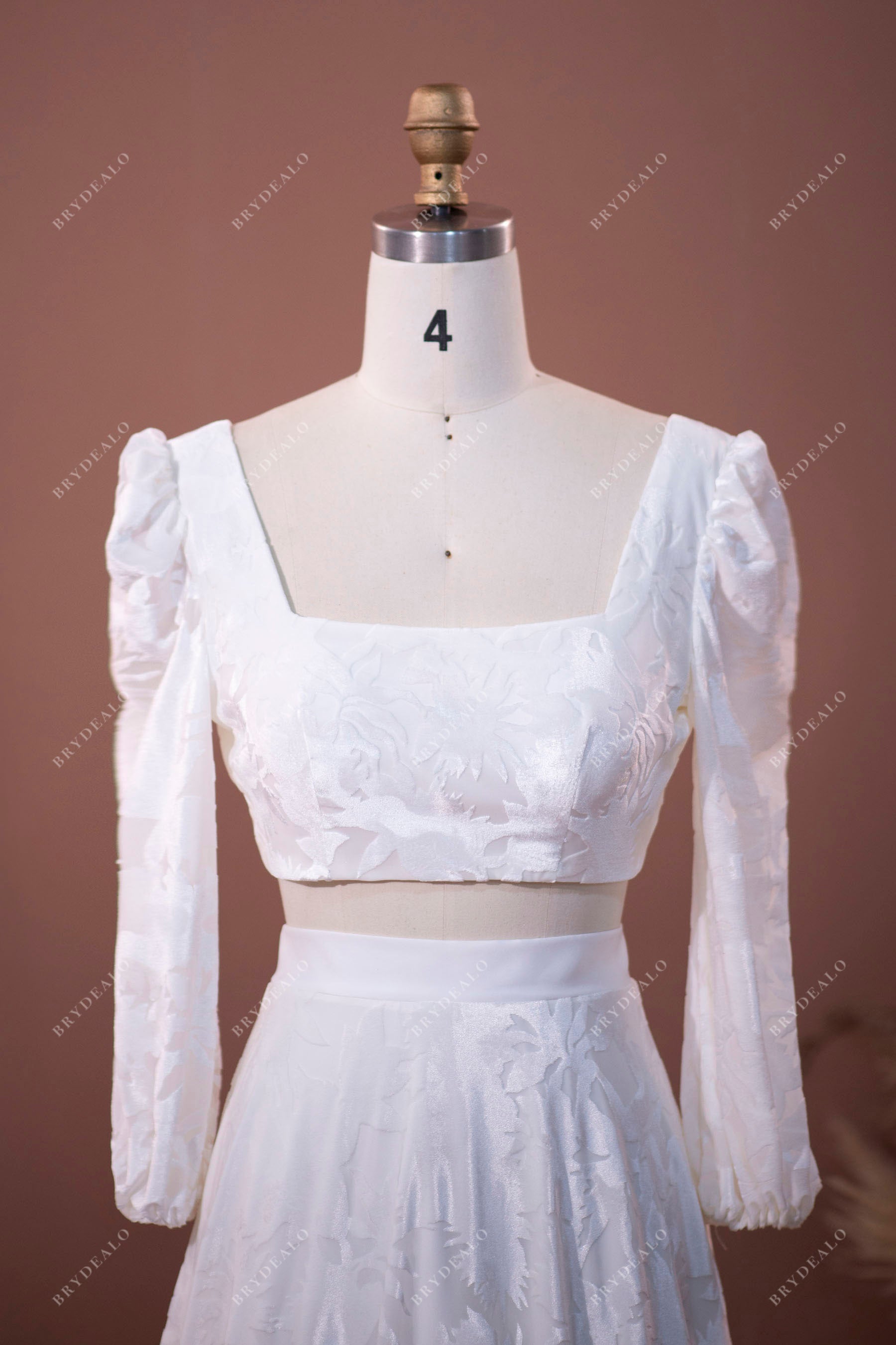 two pieces long sleeve bridal dress