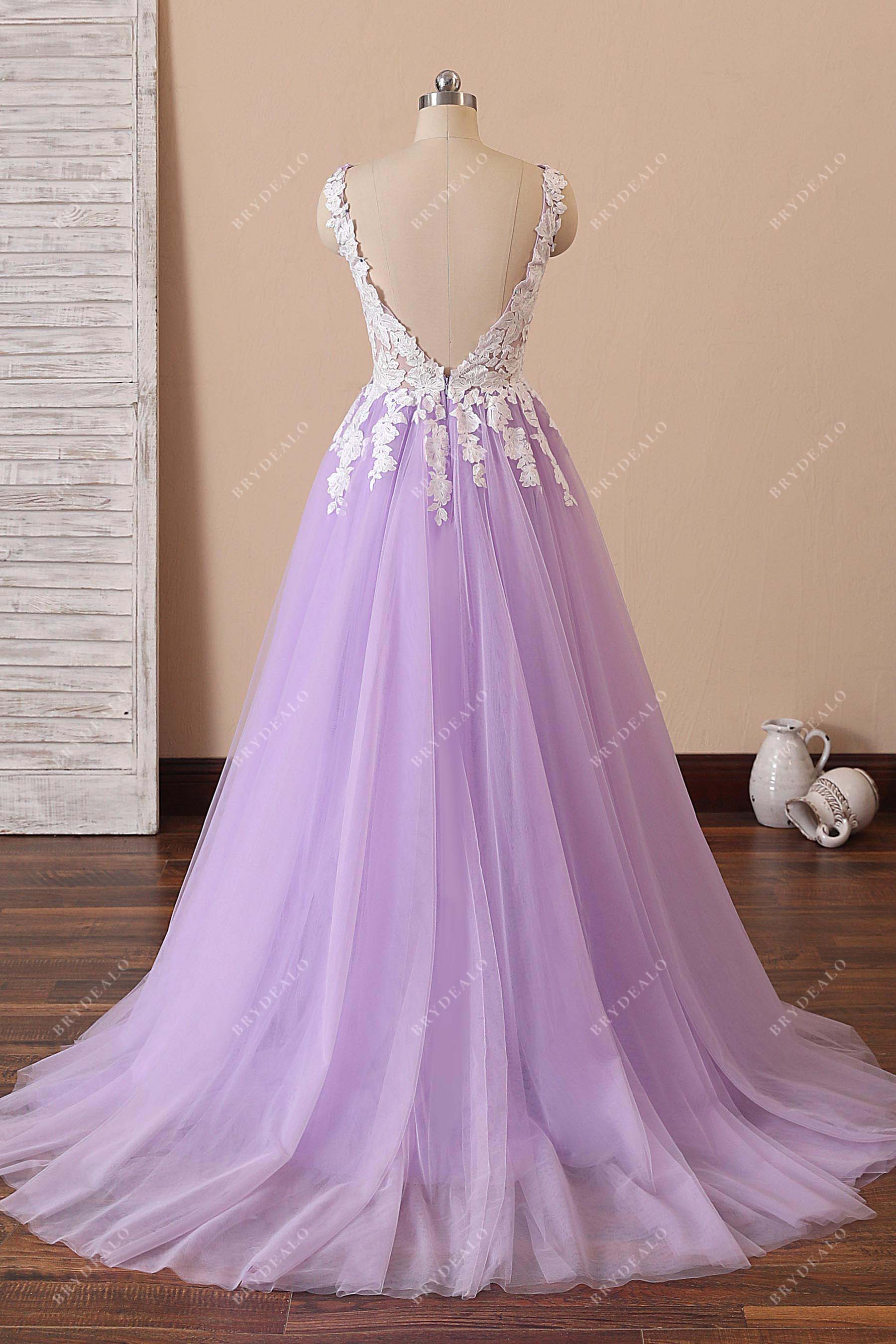 open back lace A-line tulle prom gown