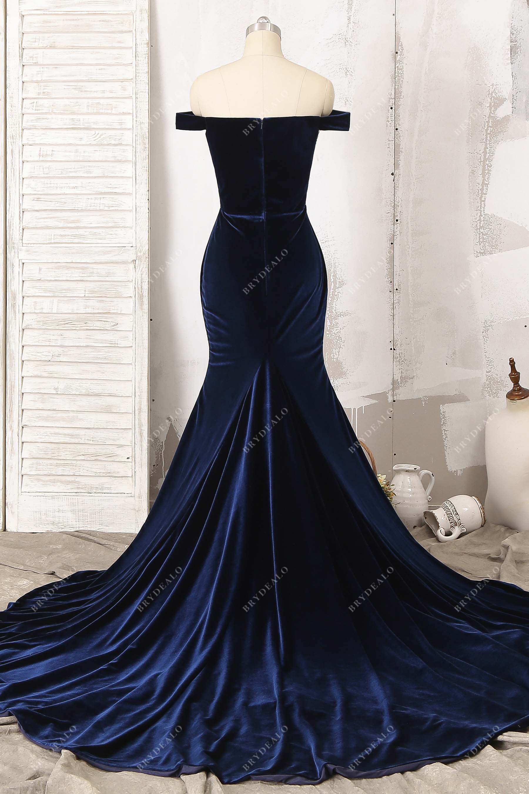 navy blue velvet mermaid prom dress