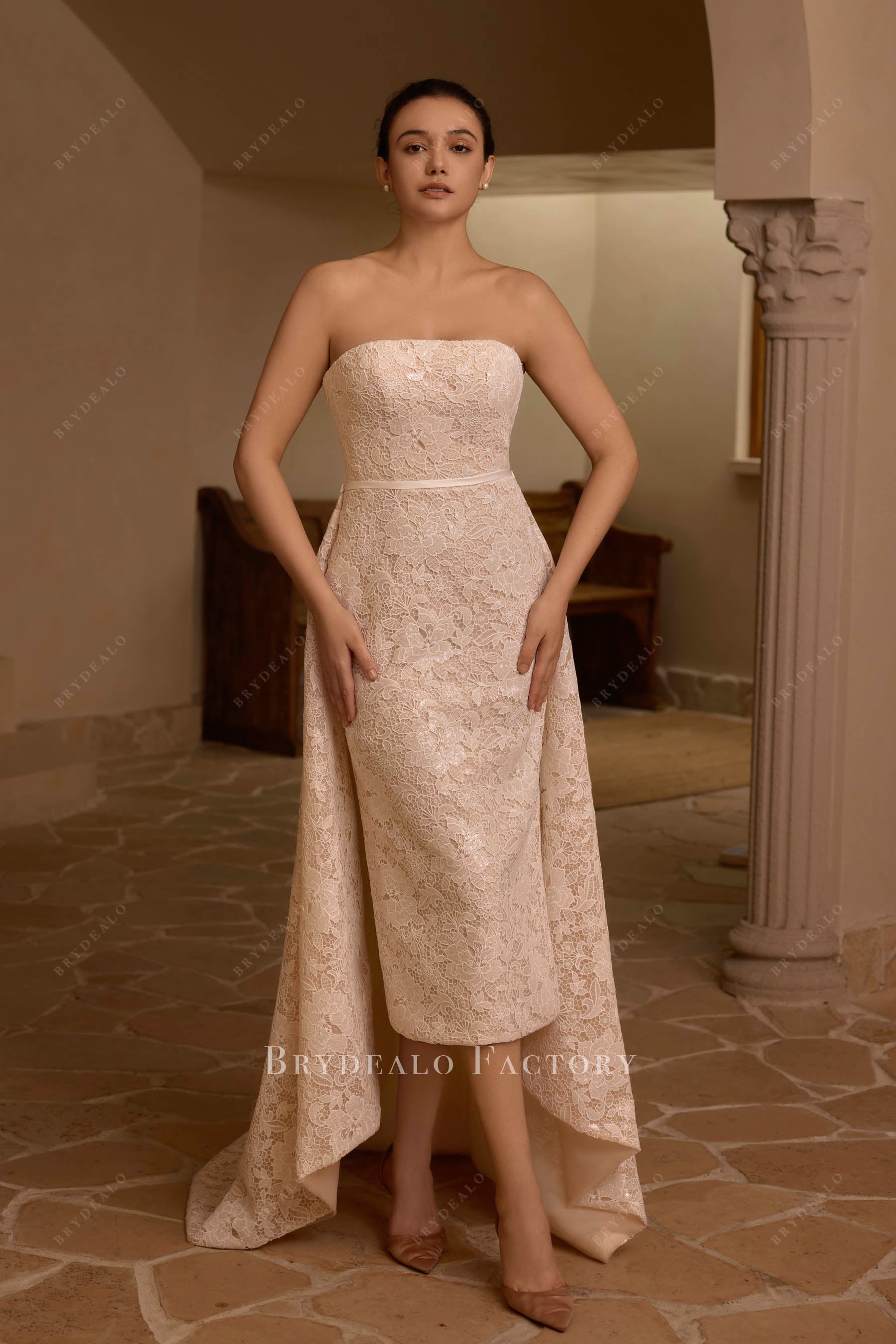 midi length bodycon bridal dress