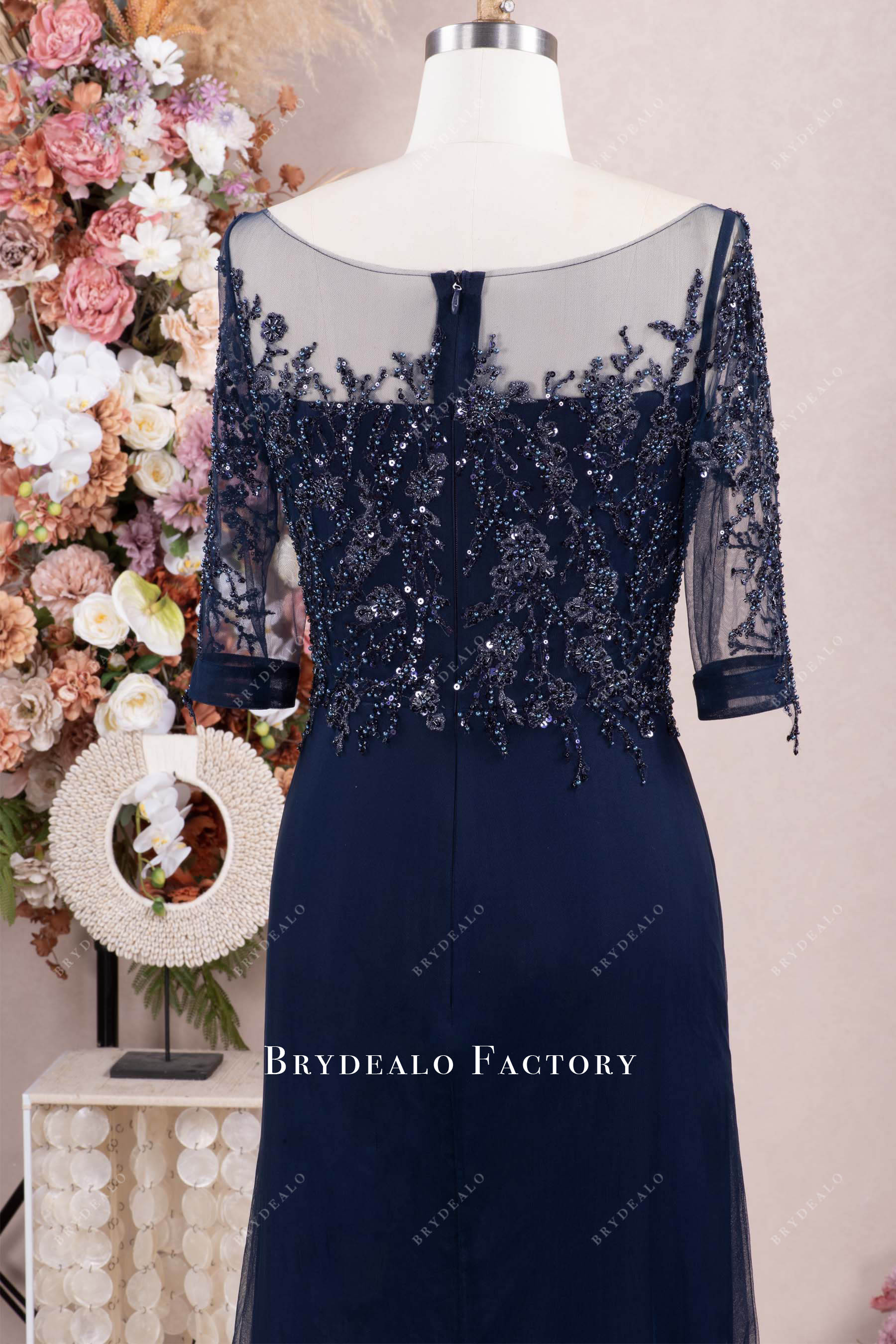Elegant Navy Lace Illusion Mother Bride Groom Dress Brydealo Elegant Navy Lace Illusion Mother Bride Groom Dress Brydealo