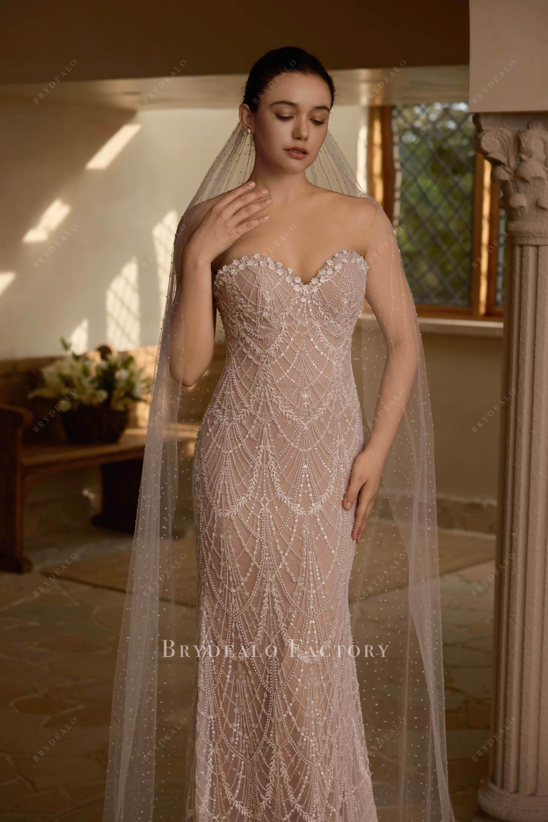 nude beige sweetheart neck bridal dress