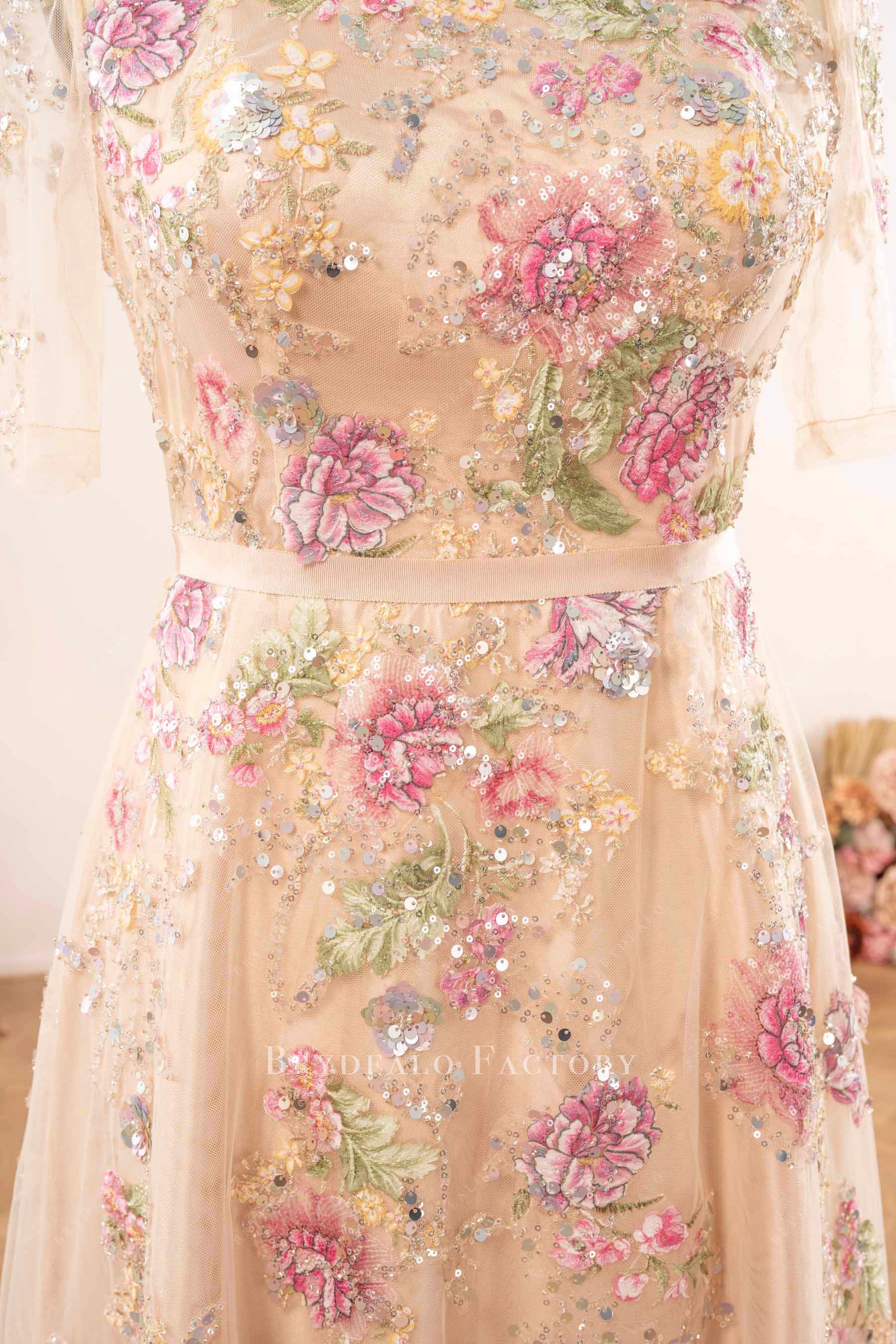 nude flower sequin formal dress