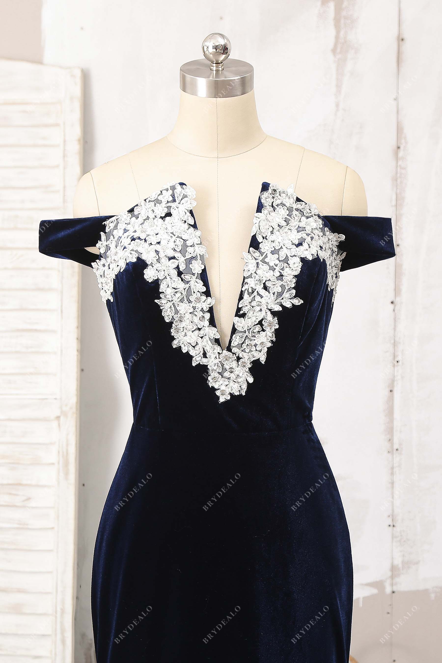 off shoulder lace applique mermaid dress