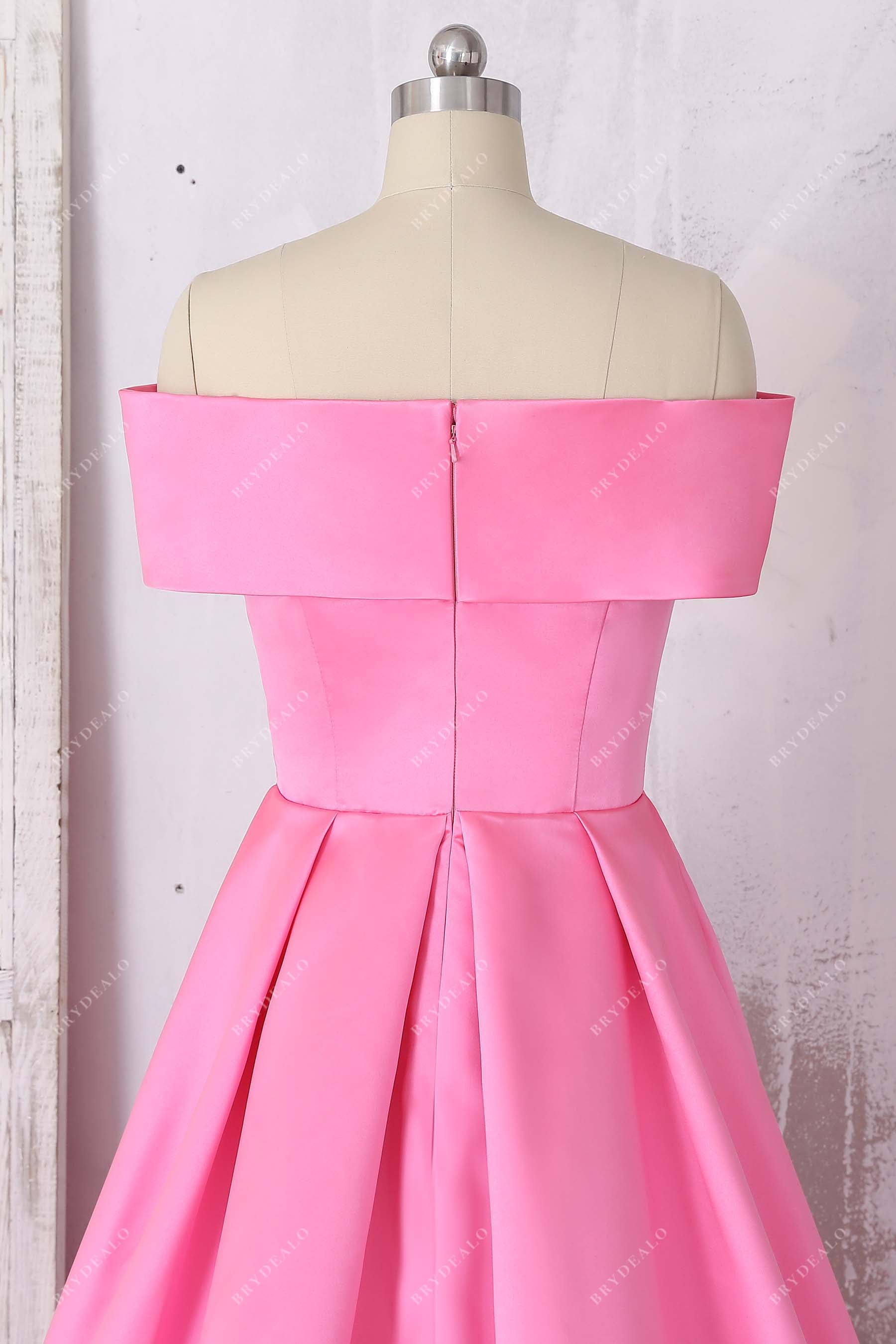 Flamingo Satin Wrapped Off-Shoulder Neck Sexy Slit Prom Dress Brydealo Flamingo Satin Wrapped Off-Shoulder Neck Sexy Slit Prom Dress Brydealo