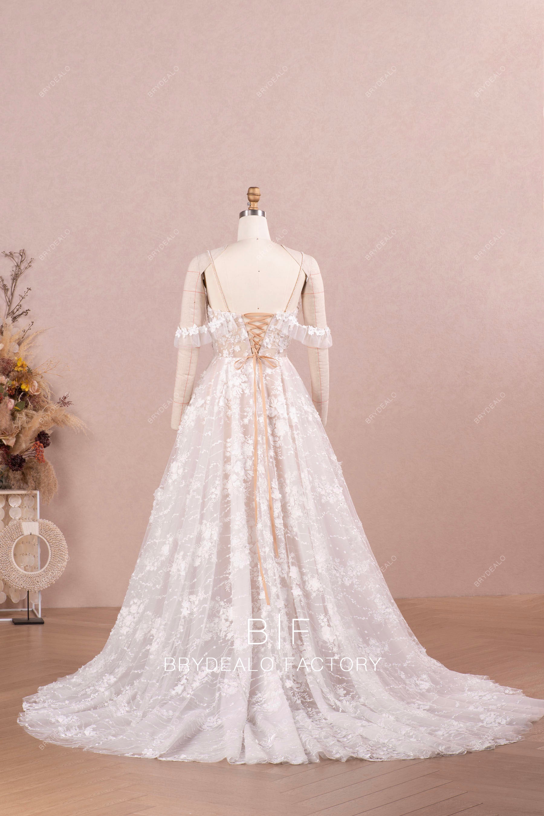 flower lace long wedding dress