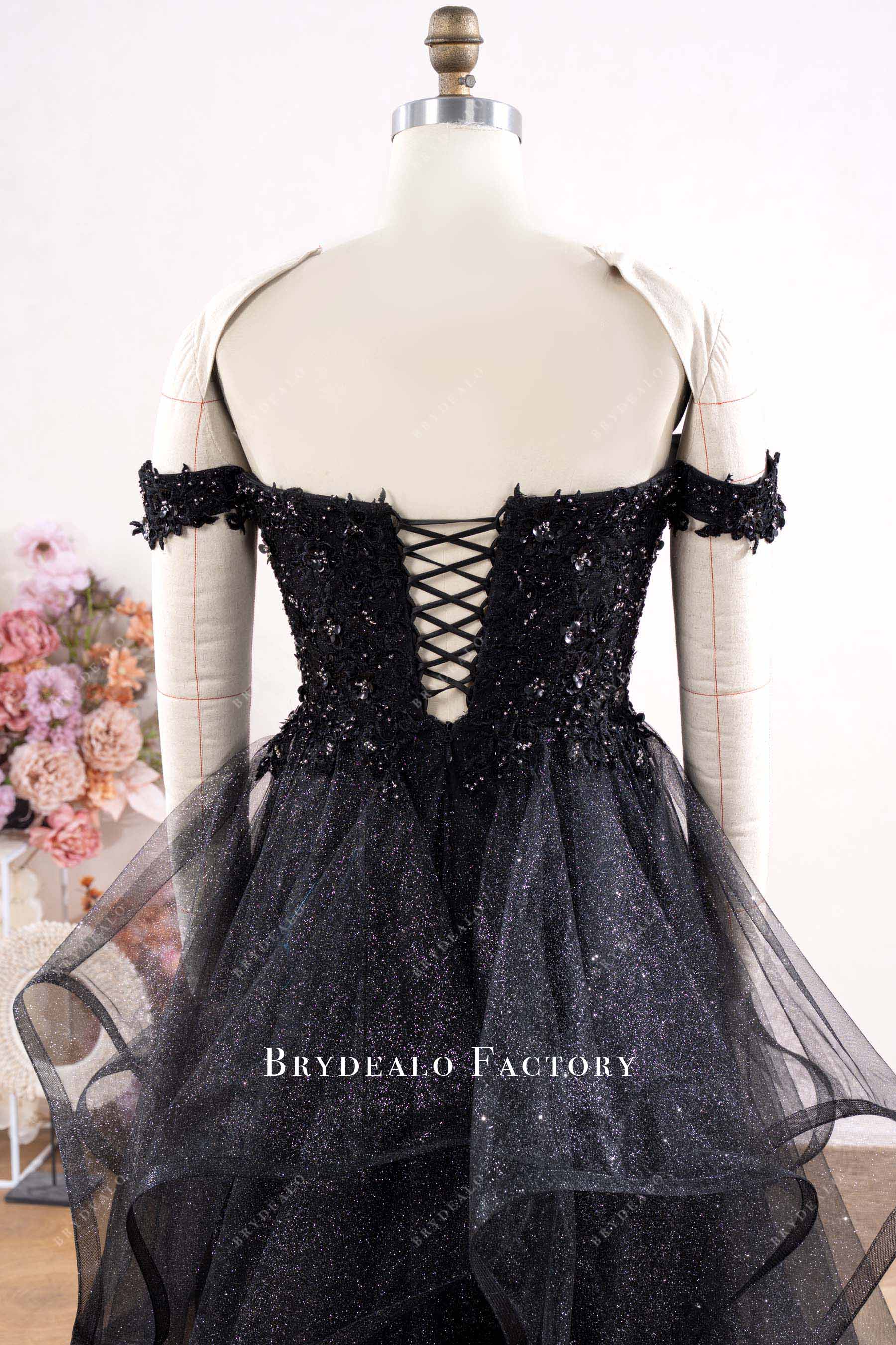 Black Lace Off Shoulder A-Line Wedding Dress Brydealo Black Lace Off Shoulder A-Line Wedding Dress Brydealo