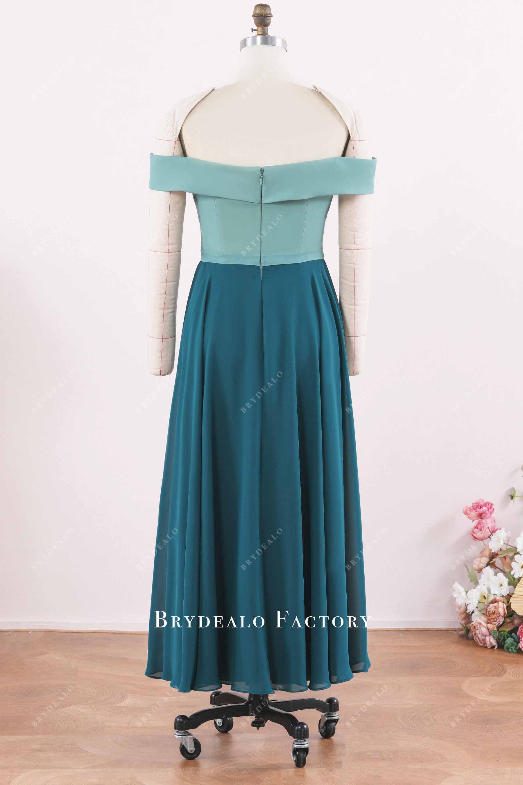 off-shoulder overskirt formal dress