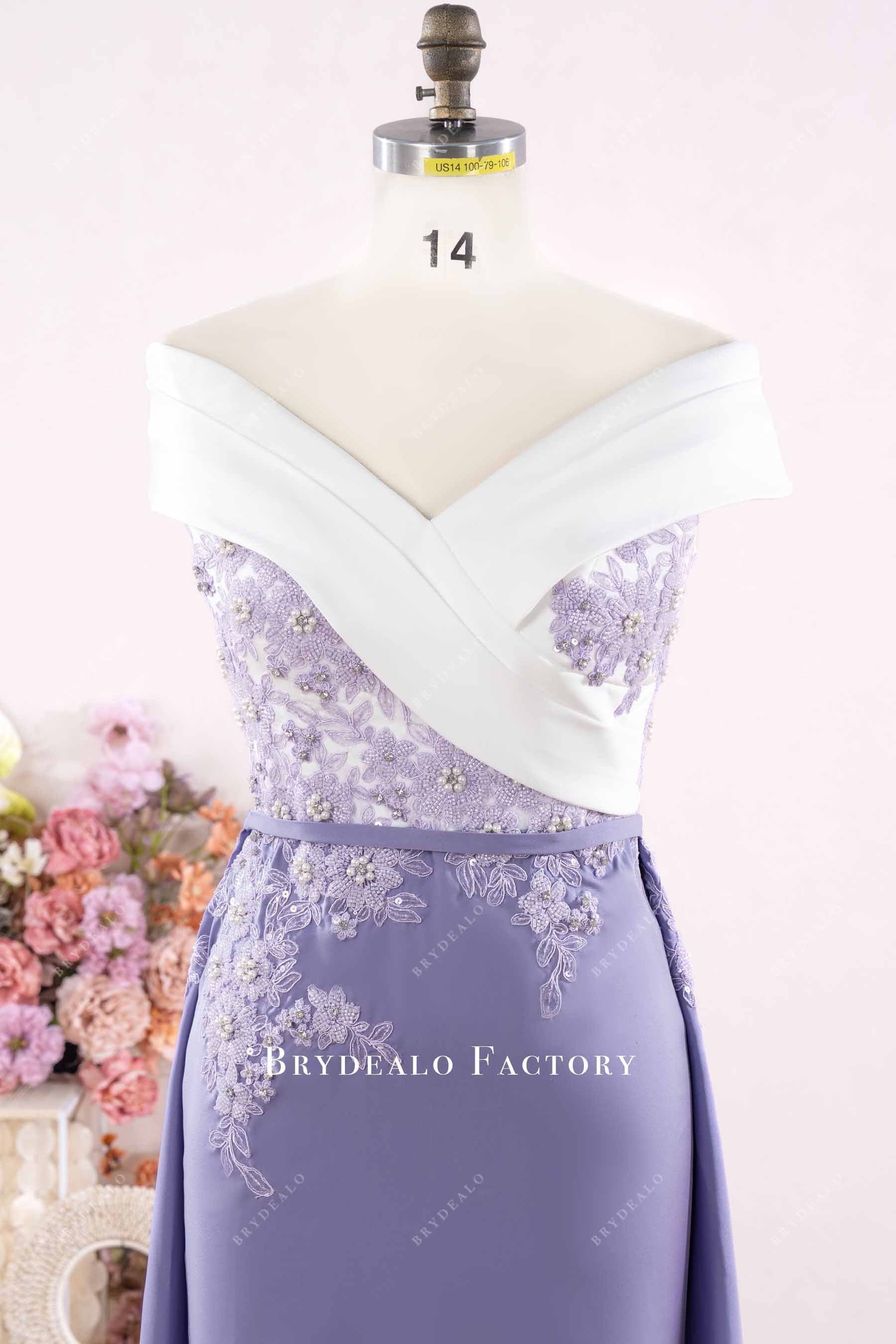 off-shoulder pleated special occasion dress