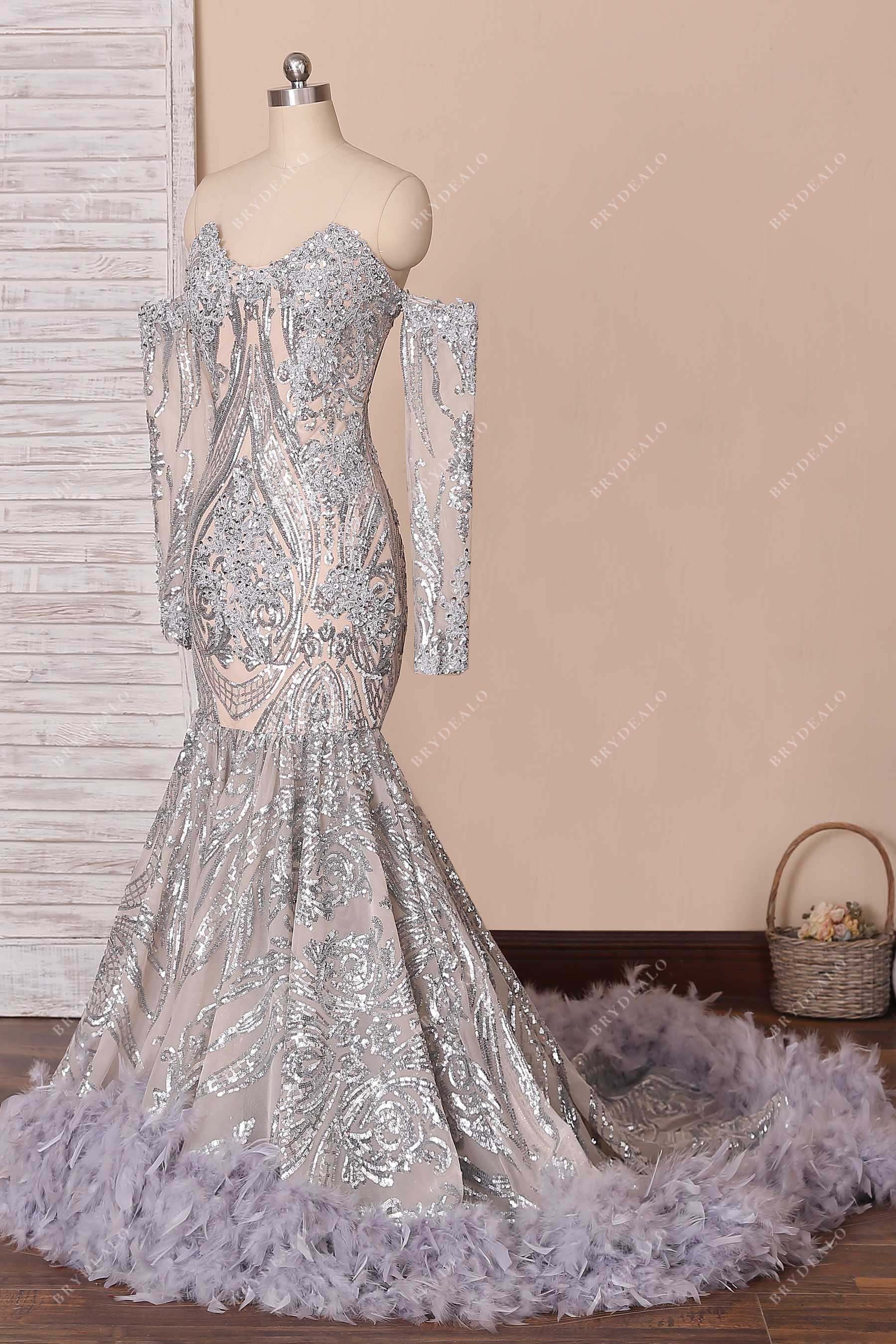 sweetheart neck long train formal dress
