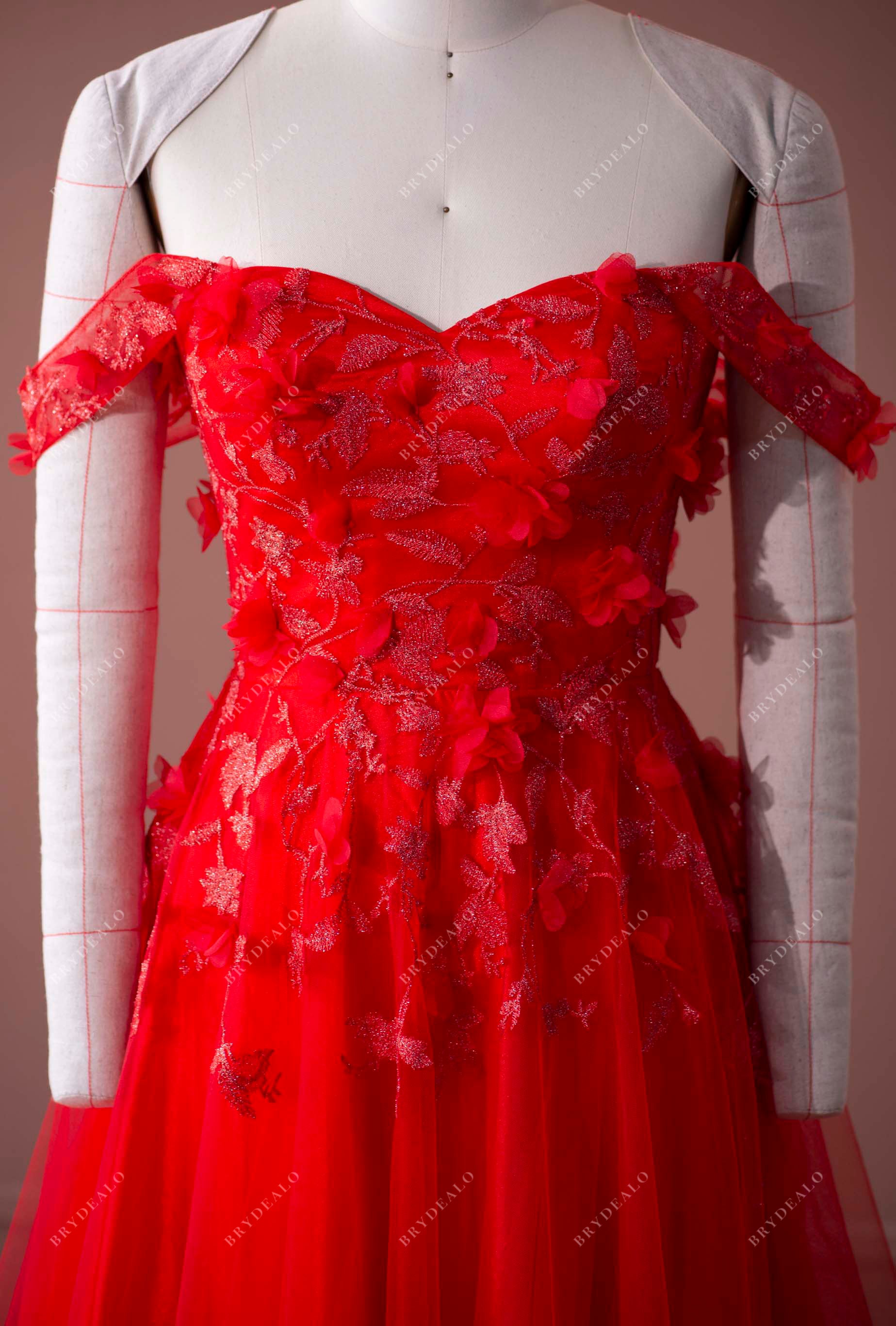 shimmery lace applique prom dress
