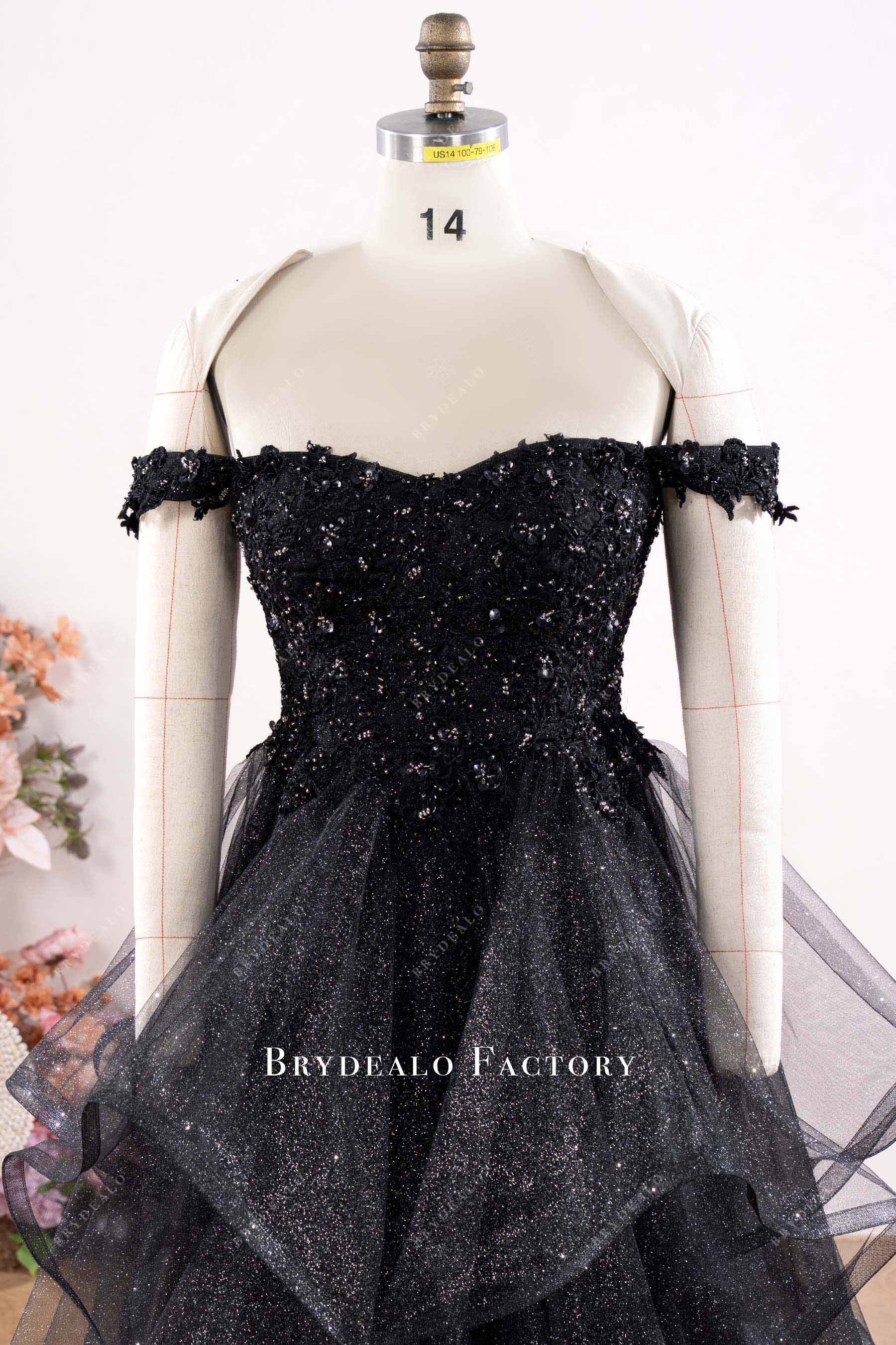 black off shoulder wedding dress Black Off-the-Shoulder Ball Gown Wedding Dress
