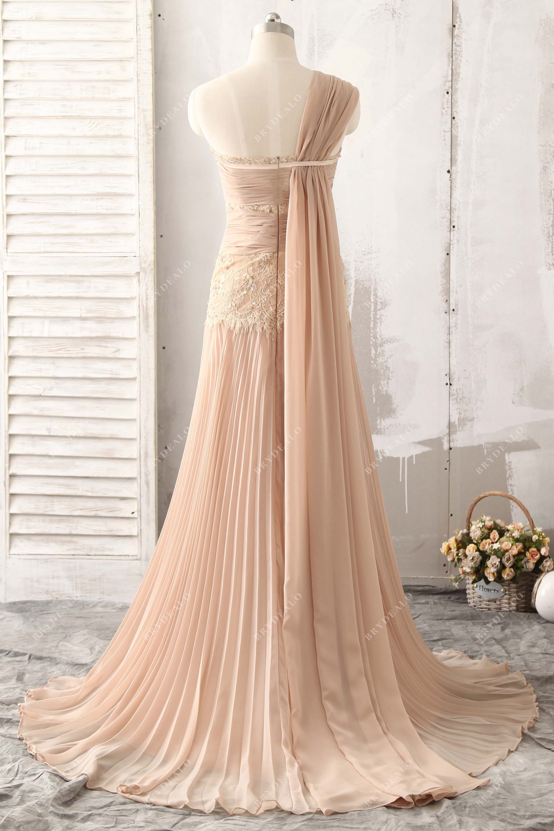 one shoulder chiffon lace A-line prom dress