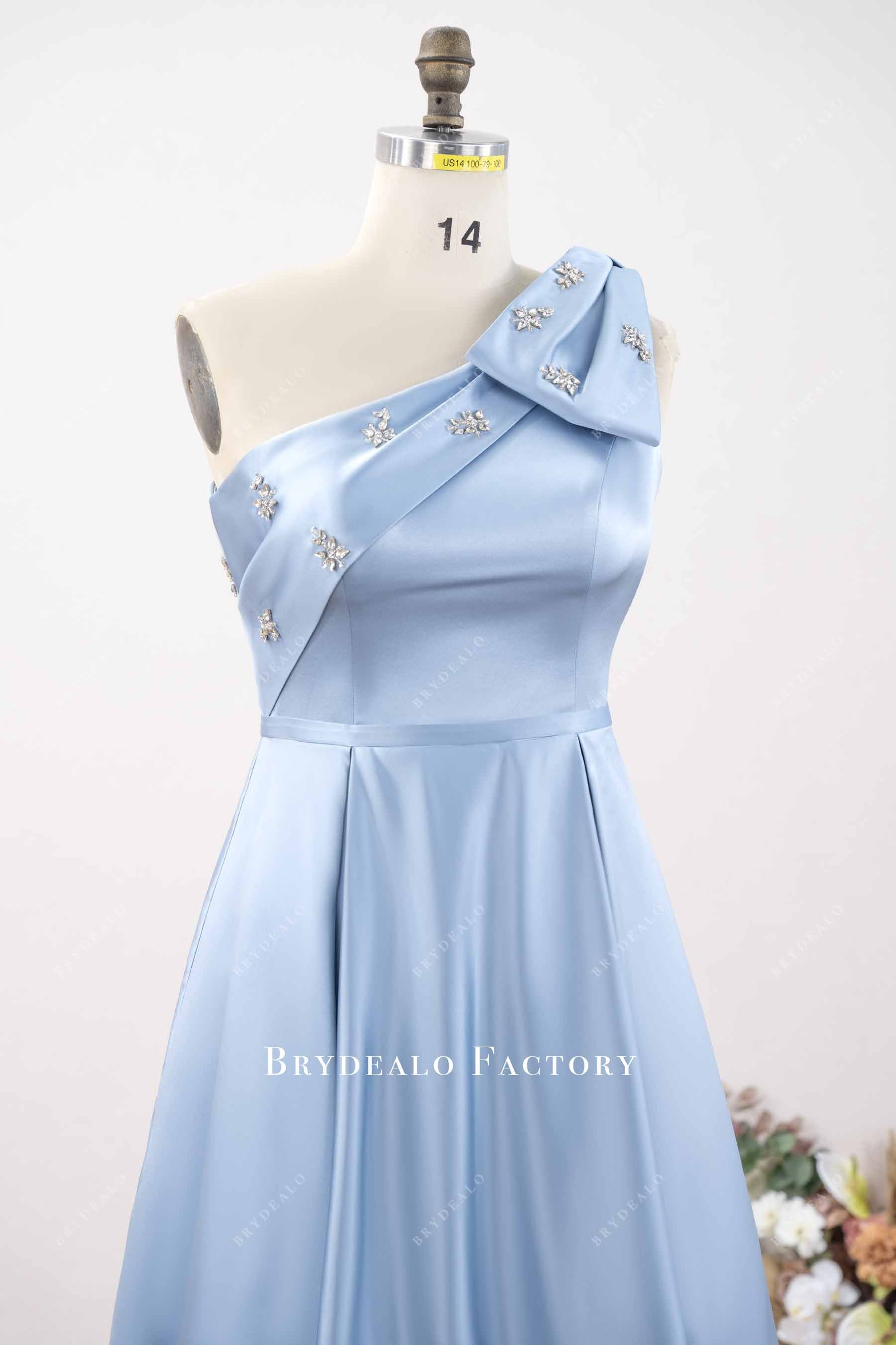 one-shoulder rhinestone bowknot formal dress