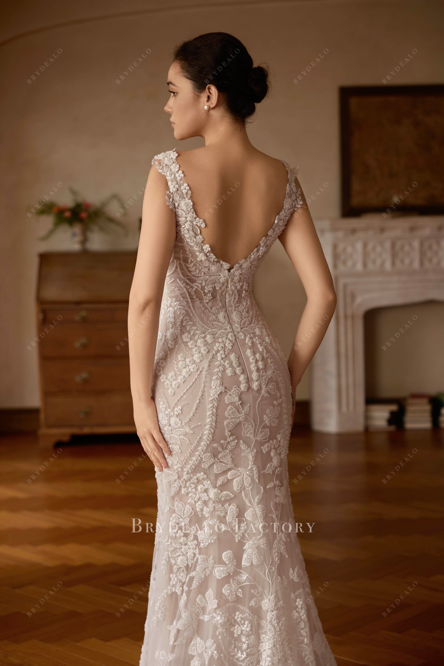 open v back mermaid bridal dress