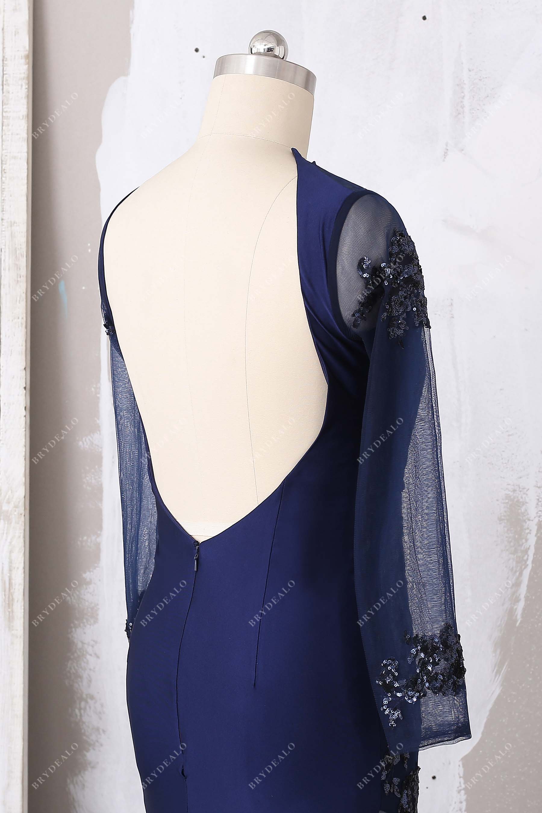 open back navy formal dress