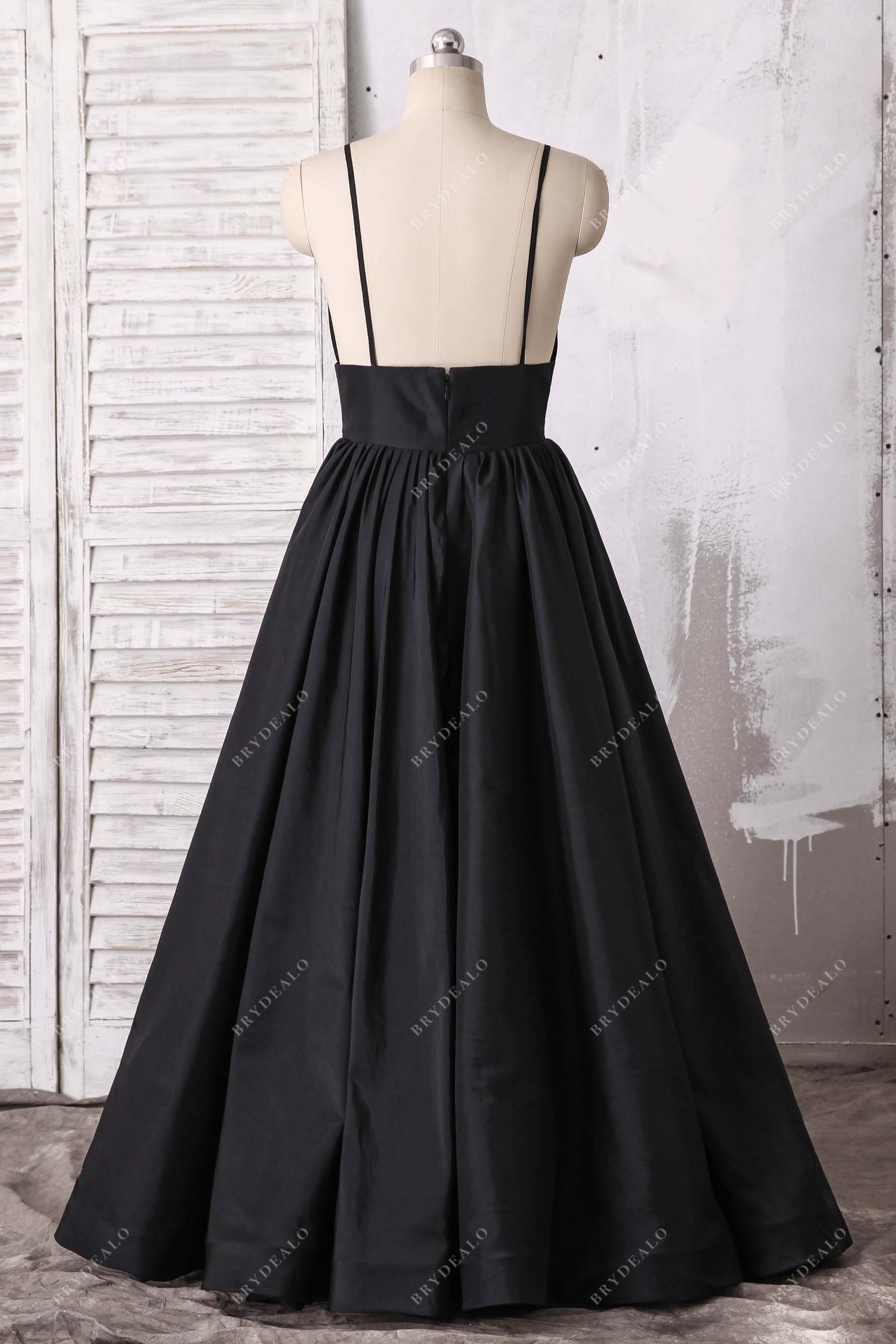 thin straps open back taffeta formal dress