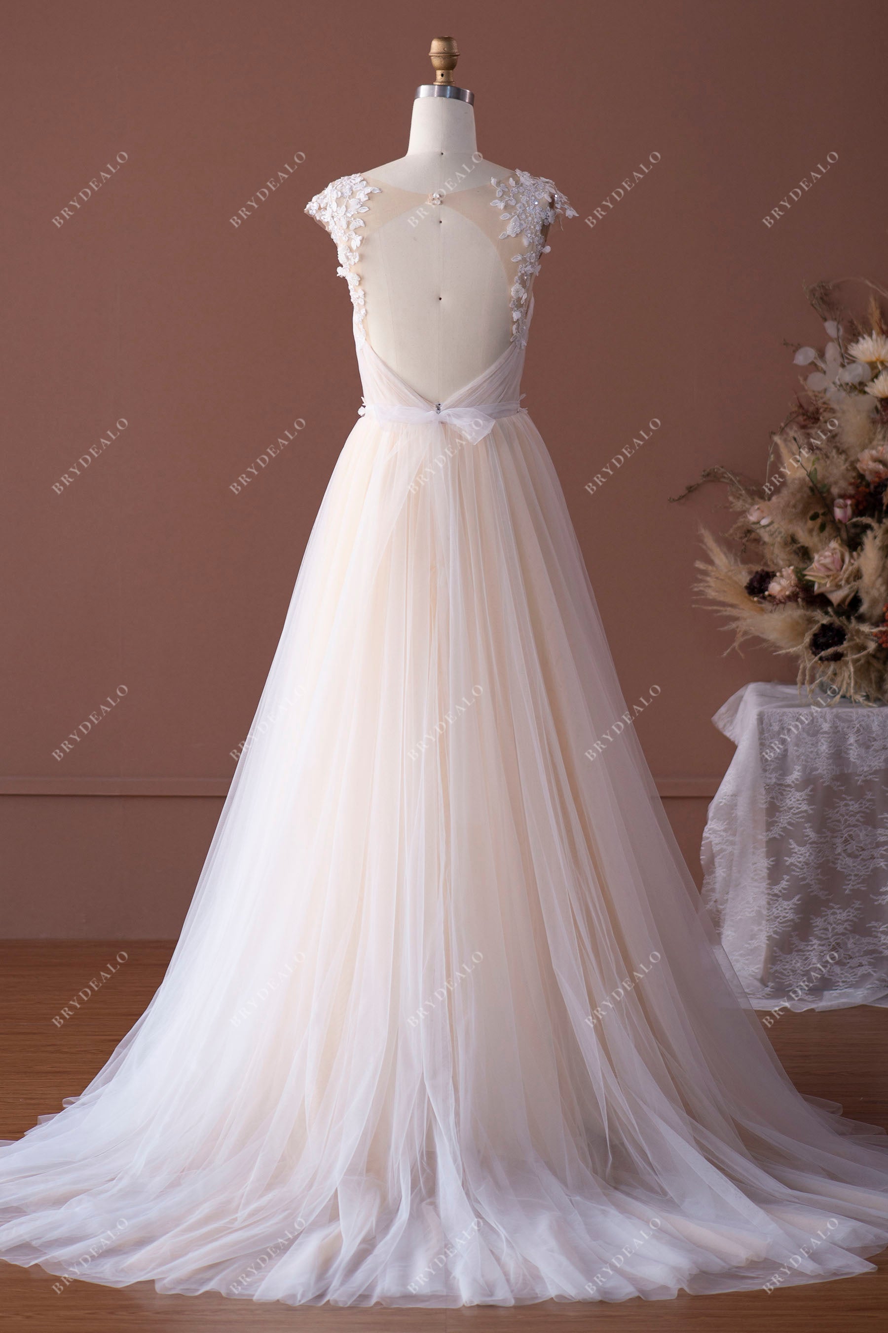keyhole back court train wedding dress