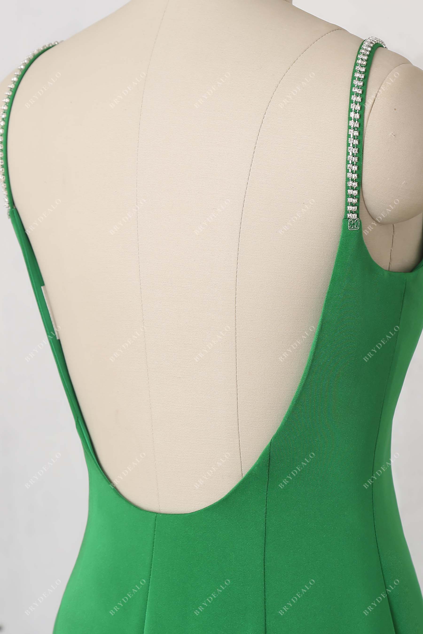 open back green satin prom dress