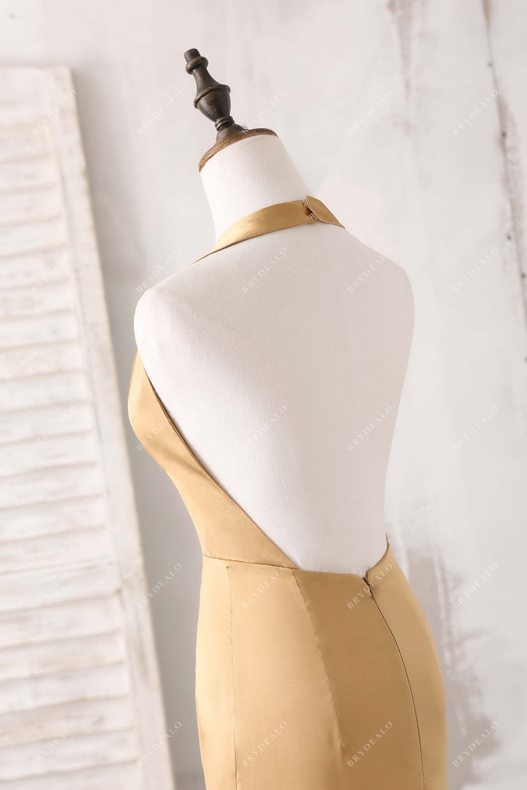 Gold Halter Sexy Plunging Open Back Evening Dress Brydealo Gold Halter Sexy Plunging Open Back Evening Dress Brydealo