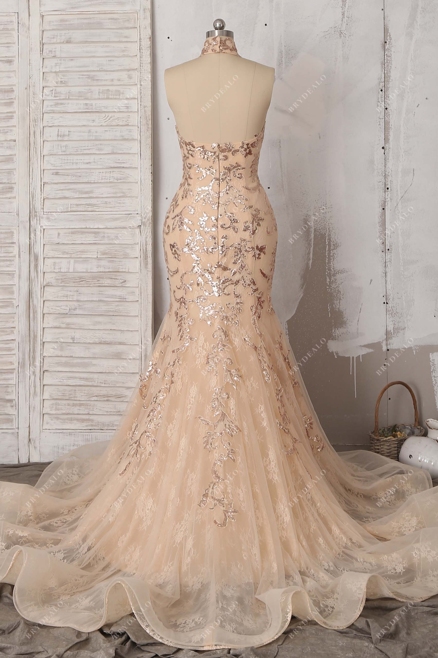 open back sequin applique mermaid prom dress