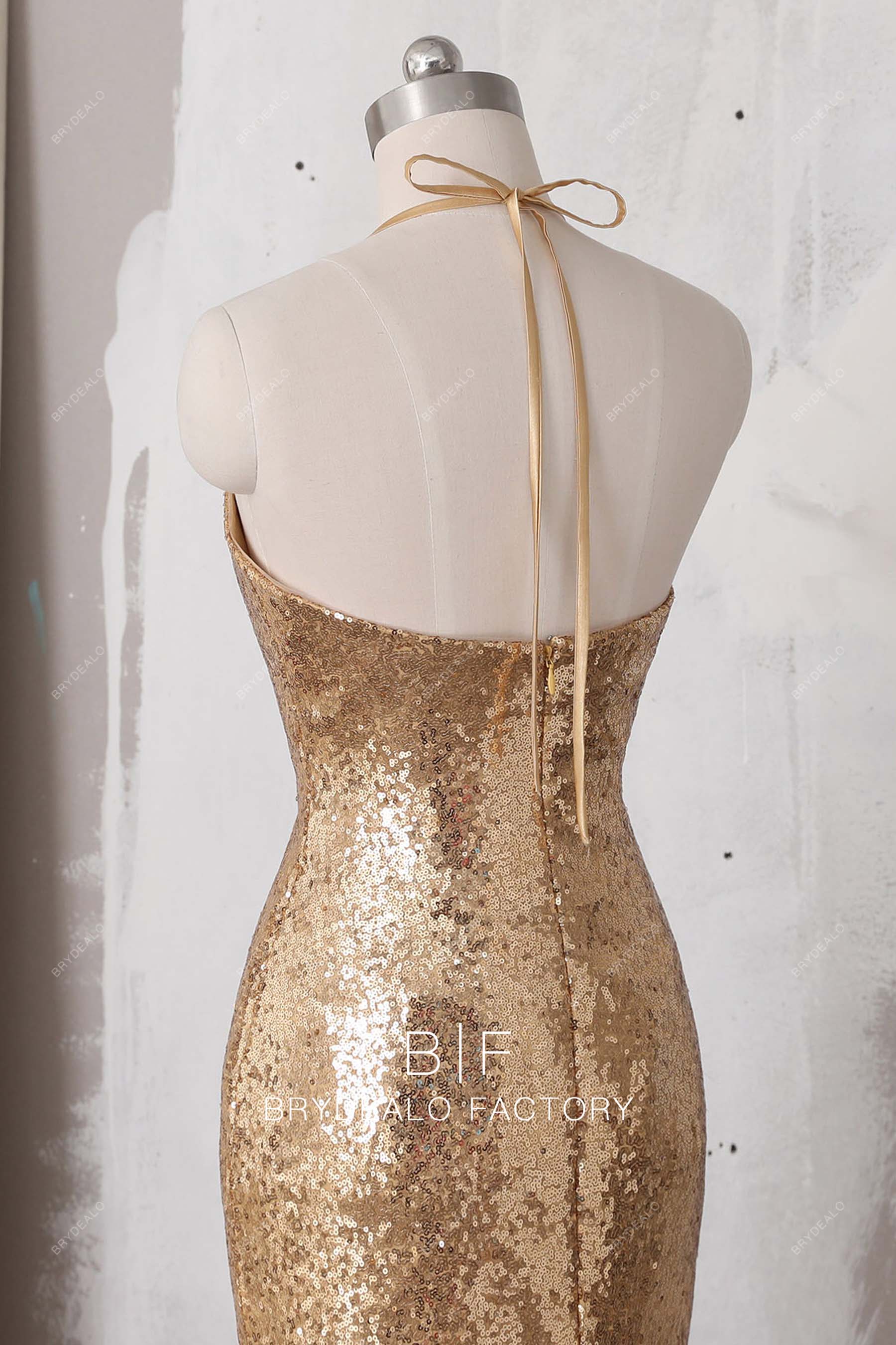 open back halter sequin formal dress