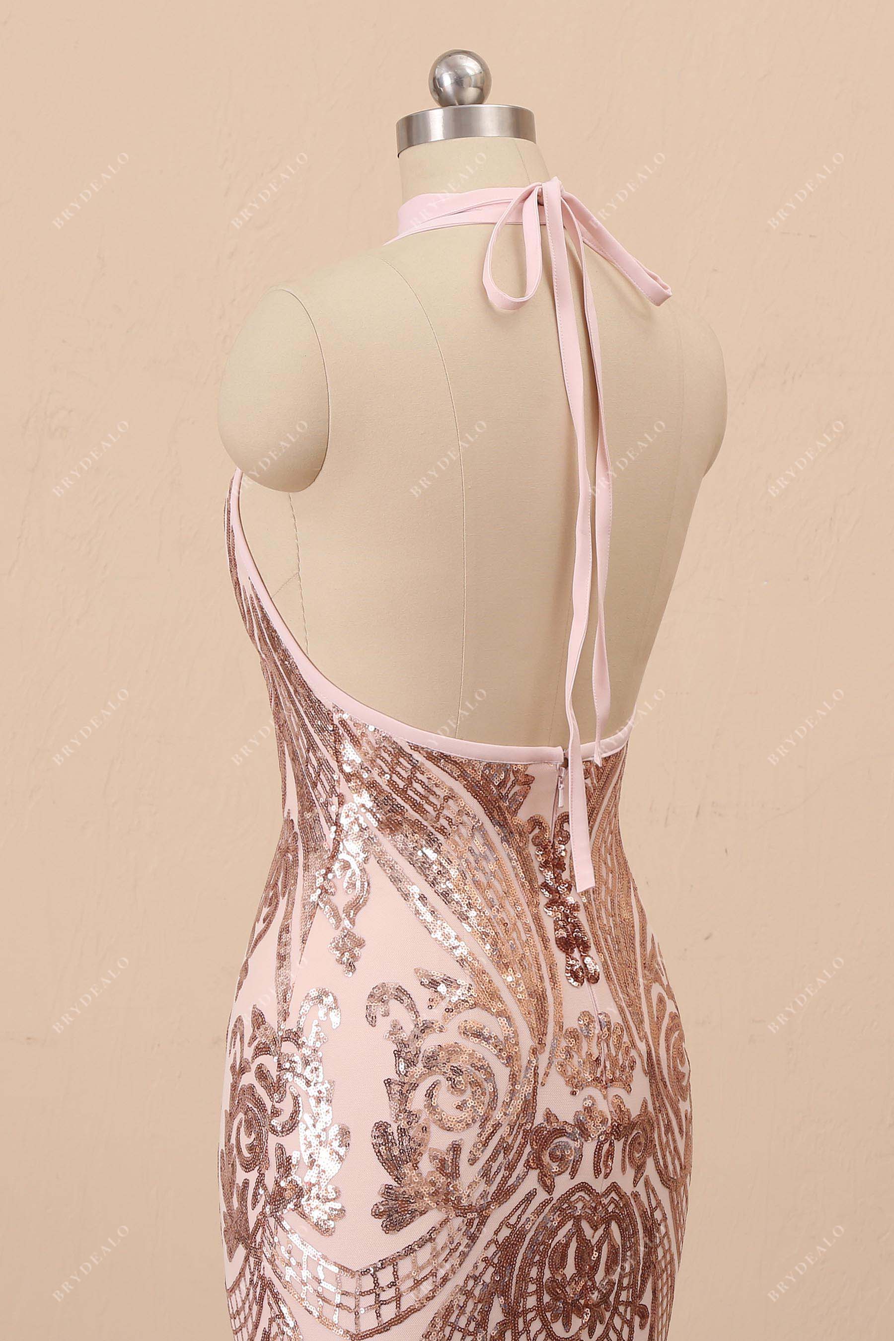 Rose Gold Sequin Halter Mermaid Prom Dress Brydealo Rose Gold Sequin Halter Mermaid Prom Dress Brydealo