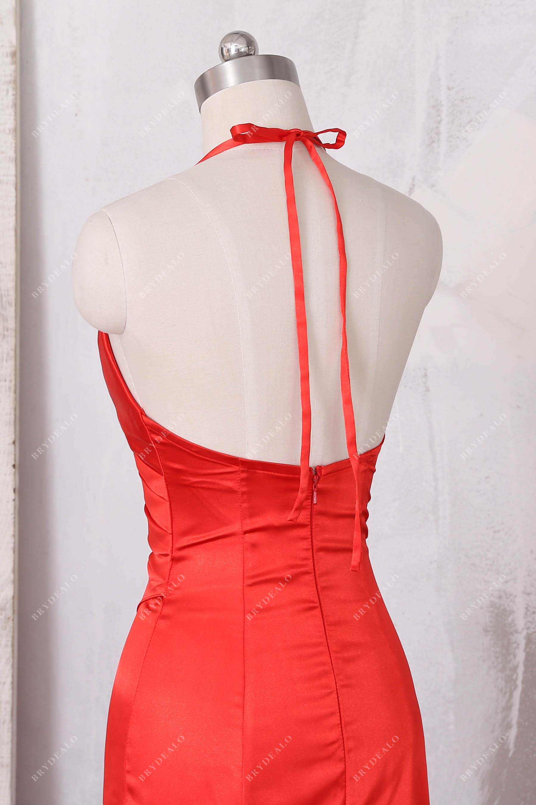 open back satin evening dress