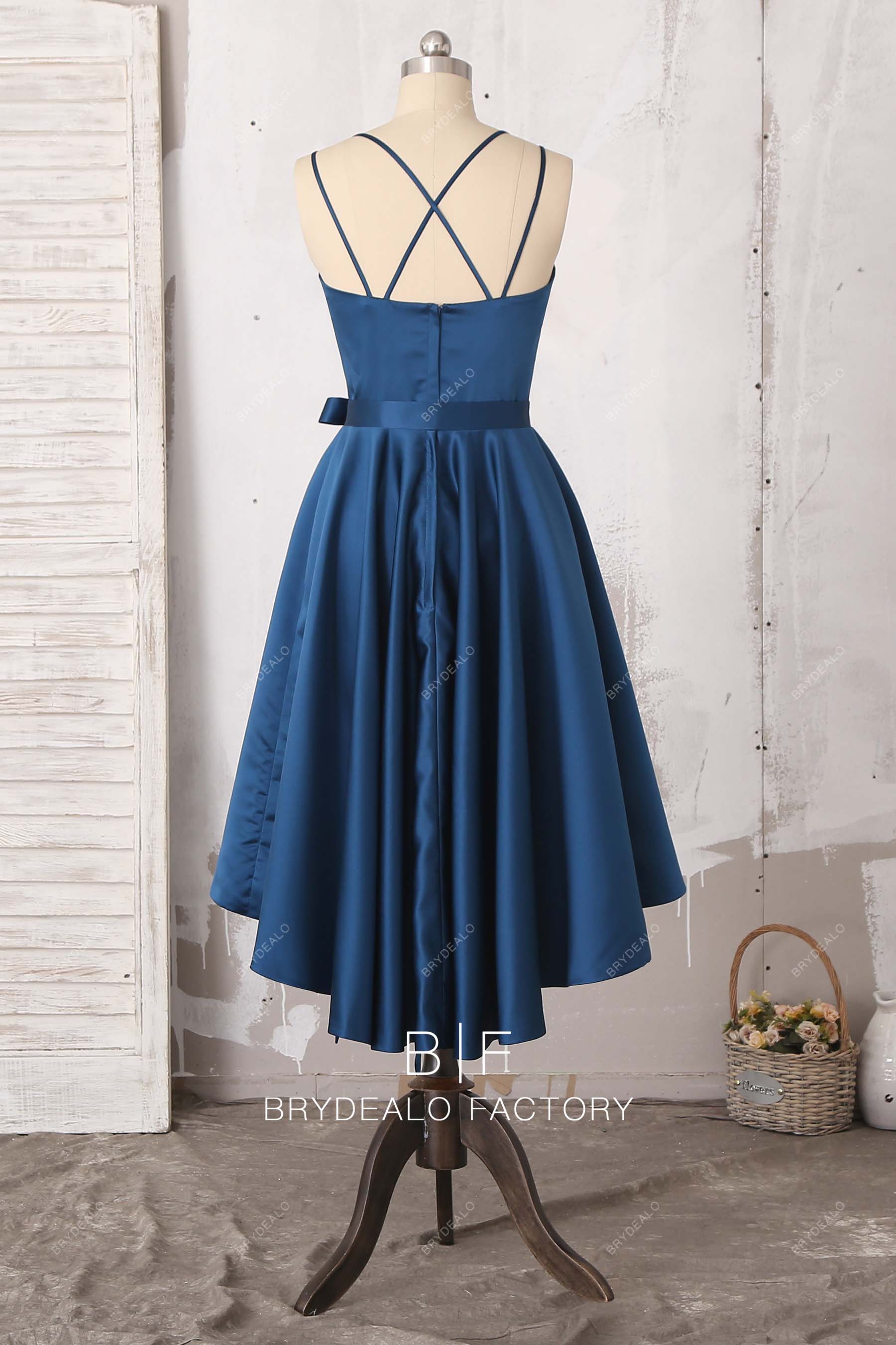 thin strap high low stain cocktail dress