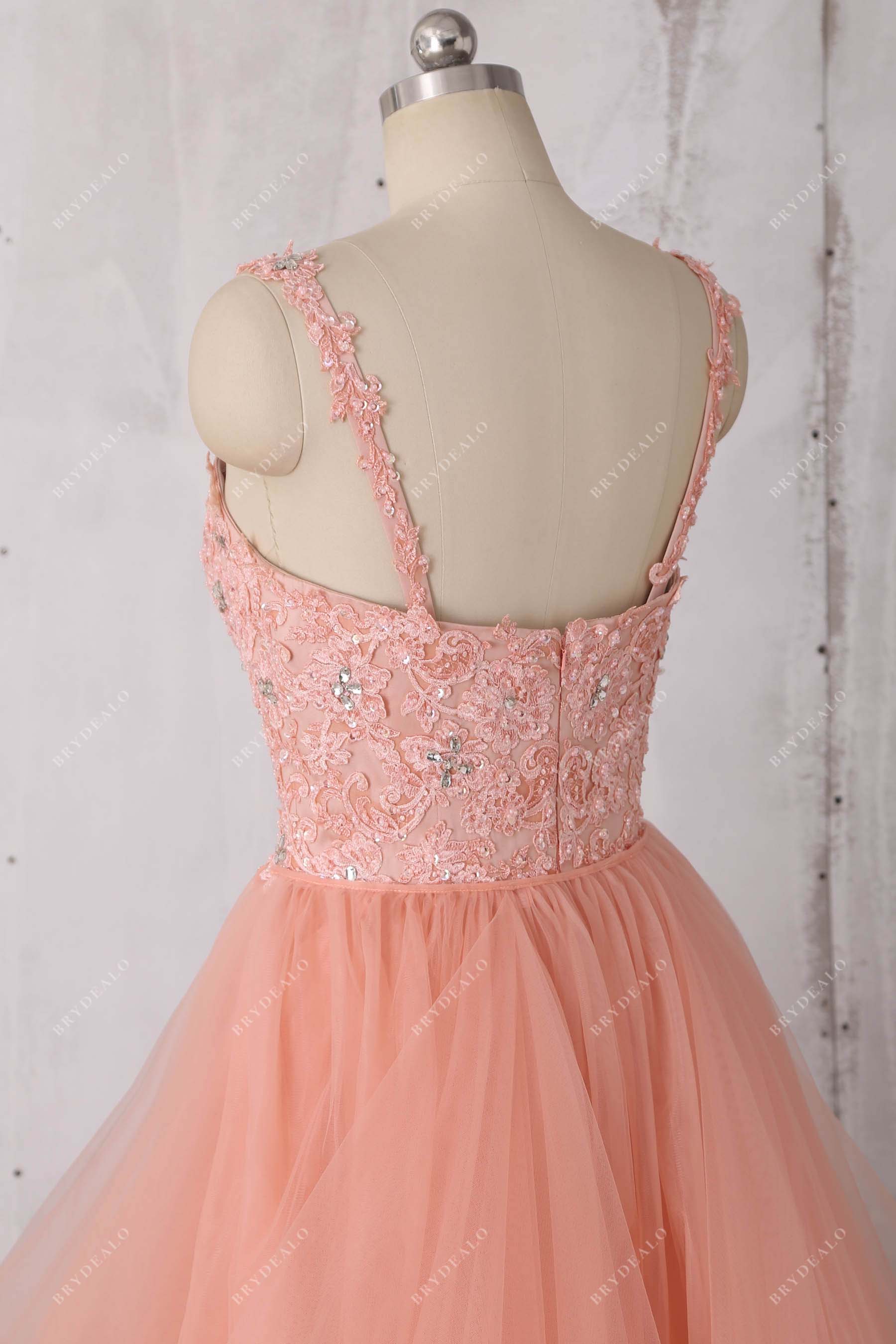 lace straps beaded prom dress